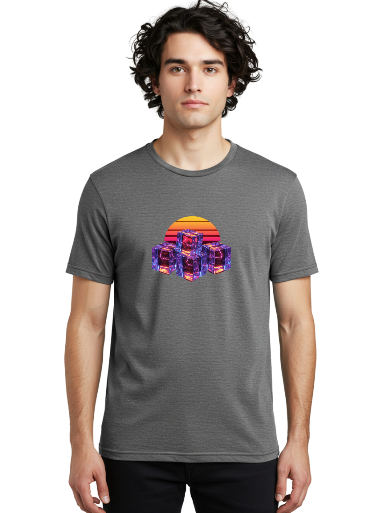 Vaporwave-Cubes Men'S Graphic Tee, 100% Cotton, Comfortable Casual Summer Wear, Machine Washable, Vaporwave Art, Retro Futuristic Style, Neon Lights, Glowing Cubes, 80S Aesthetic, Synthwave, Futuristic Landscape, Retro Colors, Bad884 17