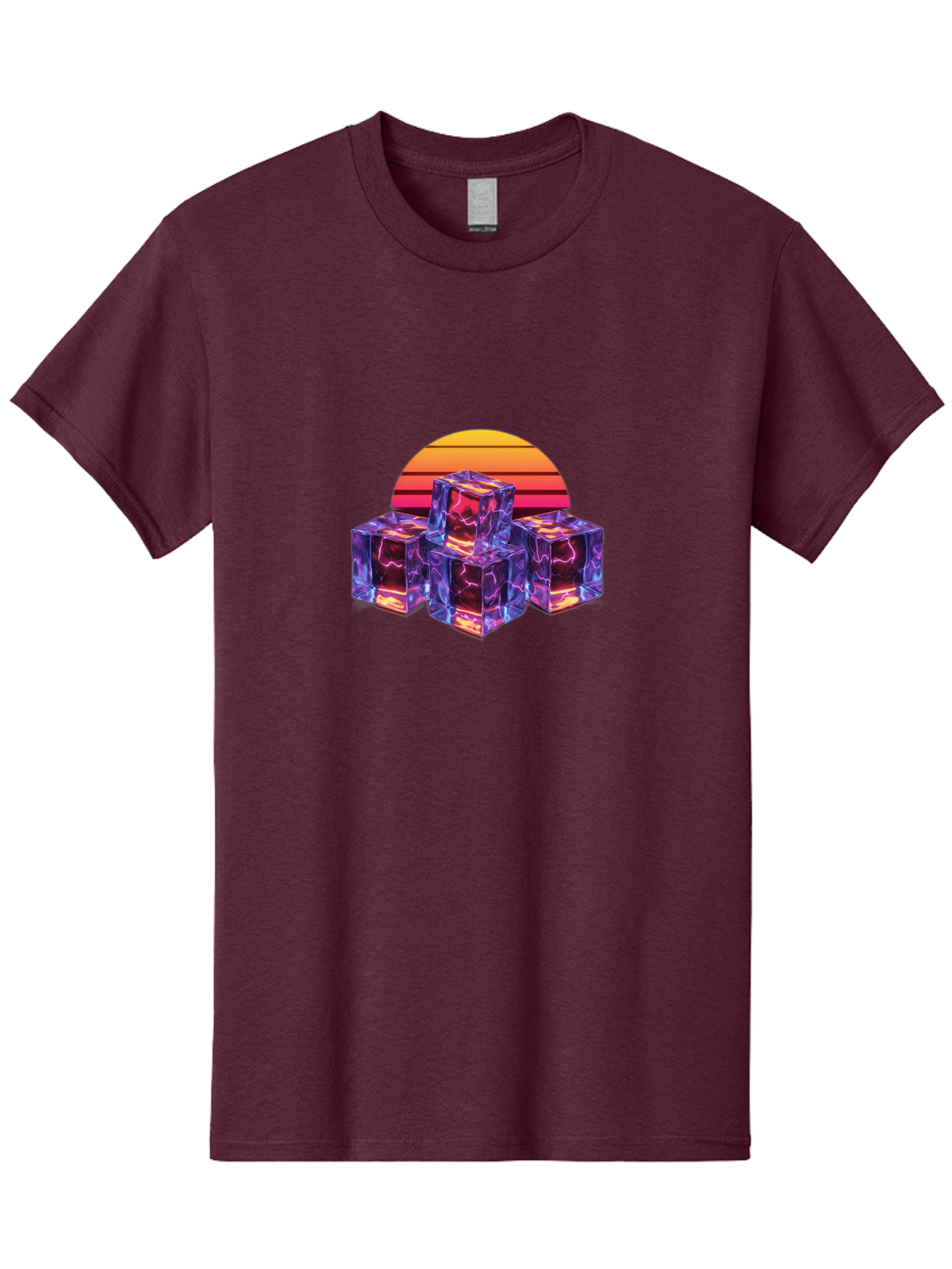 Vaporwave-Cubes Men'S Graphic Tee, 100% Cotton, Comfortable Casual Summer Wear, Machine Washable, Vaporwave Art, Retro Futuristic Style, Neon Lights, Glowing Cubes, 80S Aesthetic, Synthwave, Futuristic Landscape, Retro Colors, Bad884 5