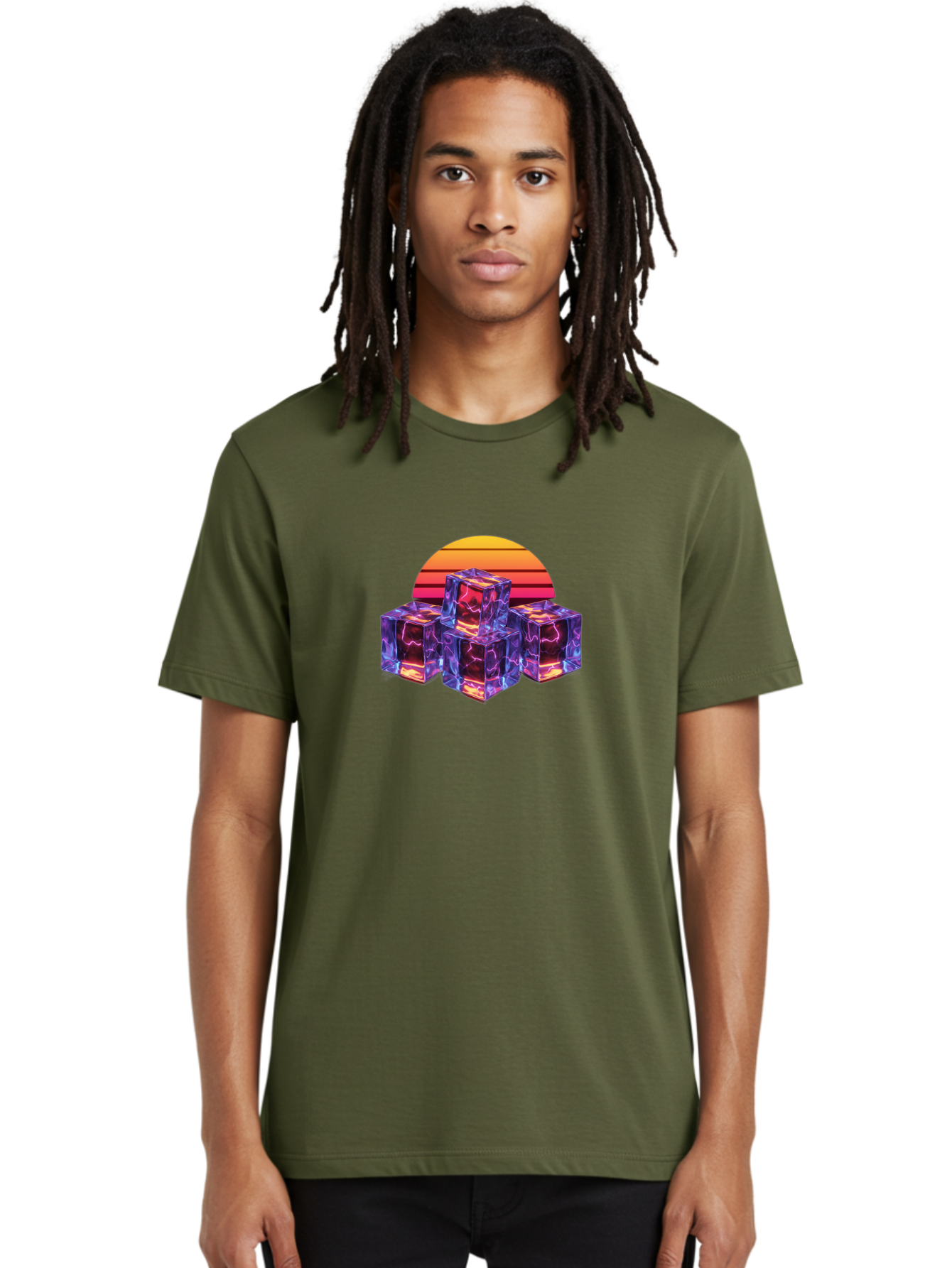 Vaporwave-Cubes Men'S Graphic Tee, 100% Cotton, Comfortable Casual Summer Wear, Machine Washable, Vaporwave Art, Retro Futuristic Style, Neon Lights, Glowing Cubes, 80S Aesthetic, Synthwave, Futuristic Landscape, Retro Colors, Bad884 24