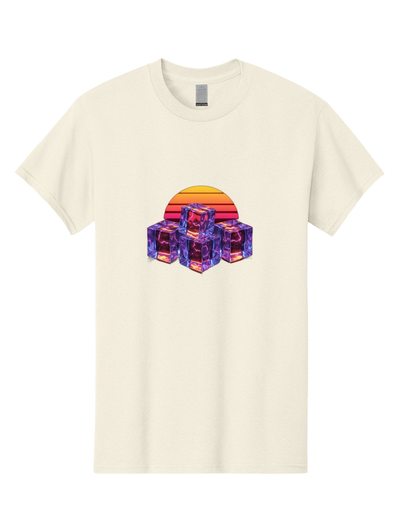 Vaporwave-Cubes Men'S Graphic Tee, 100% Cotton, Comfortable Casual Summer Wear, Machine Washable, Vaporwave Art, Retro Futuristic Style, Neon Lights, Glowing Cubes, 80S Aesthetic, Synthwave, Futuristic Landscape, Retro Colors, Bad884 13