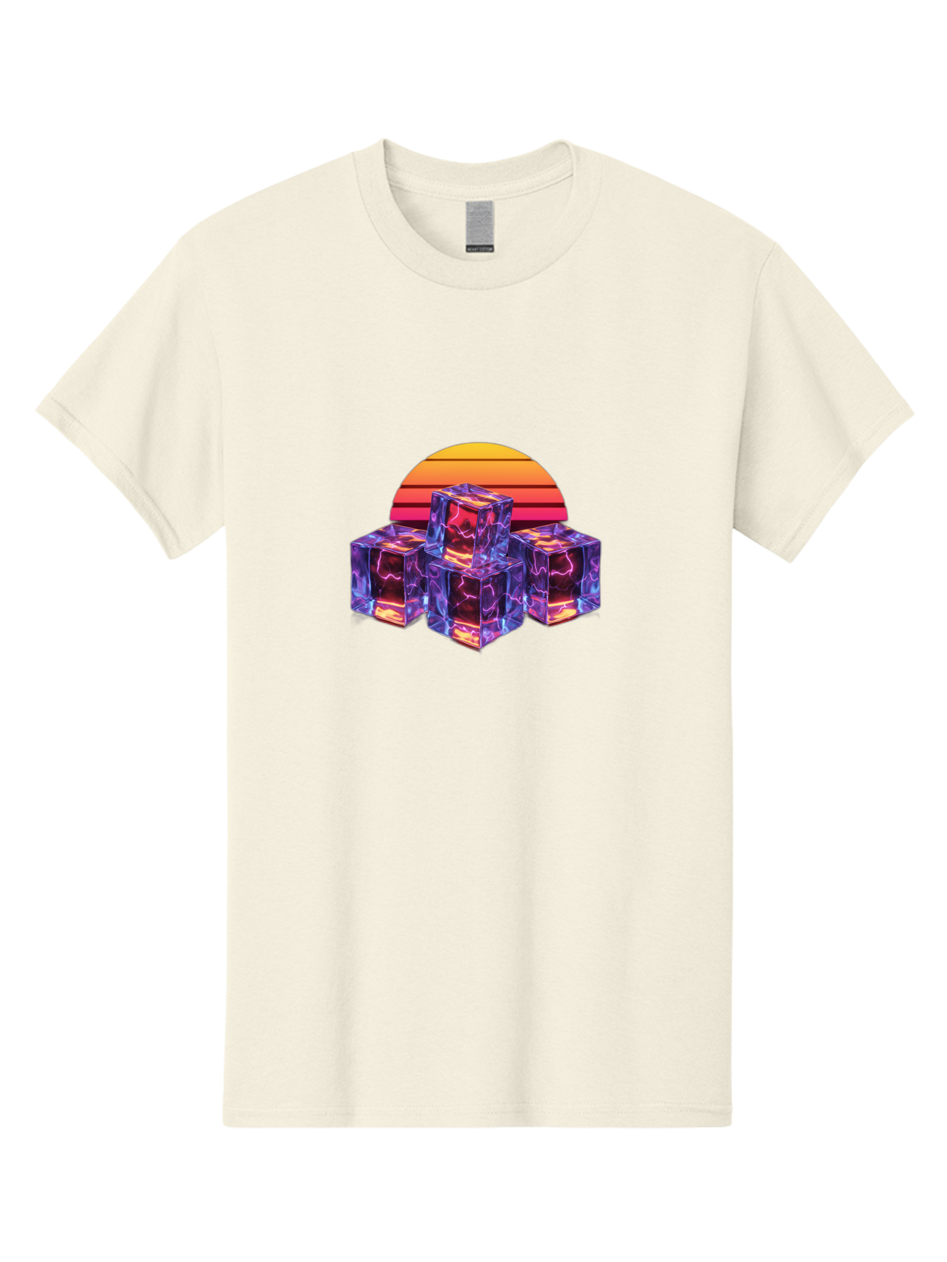 Vaporwave-Cubes Men'S Graphic Tee, 100% Cotton, Comfortable Casual Summer Wear, Machine Washable, Vaporwave Art, Retro Futuristic Style, Neon Lights, Glowing Cubes, 80S Aesthetic, Synthwave, Futuristic Landscape, Retro Colors, Bad884 15