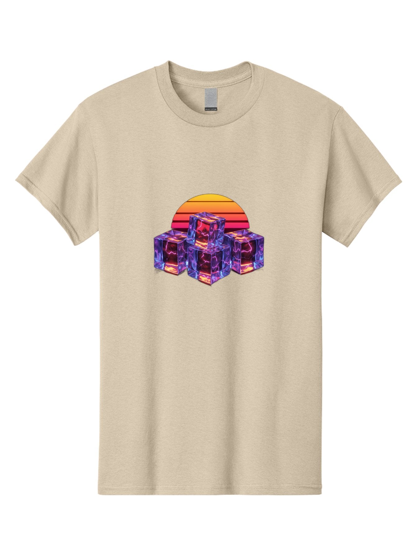 Vaporwave-Cubes Men'S Graphic Tee, 100% Cotton, Comfortable Casual Summer Wear, Machine Washable, Vaporwave Art, Retro Futuristic Style, Neon Lights, Glowing Cubes, 80S Aesthetic, Synthwave, Futuristic Landscape, Retro Colors, Bad884 11