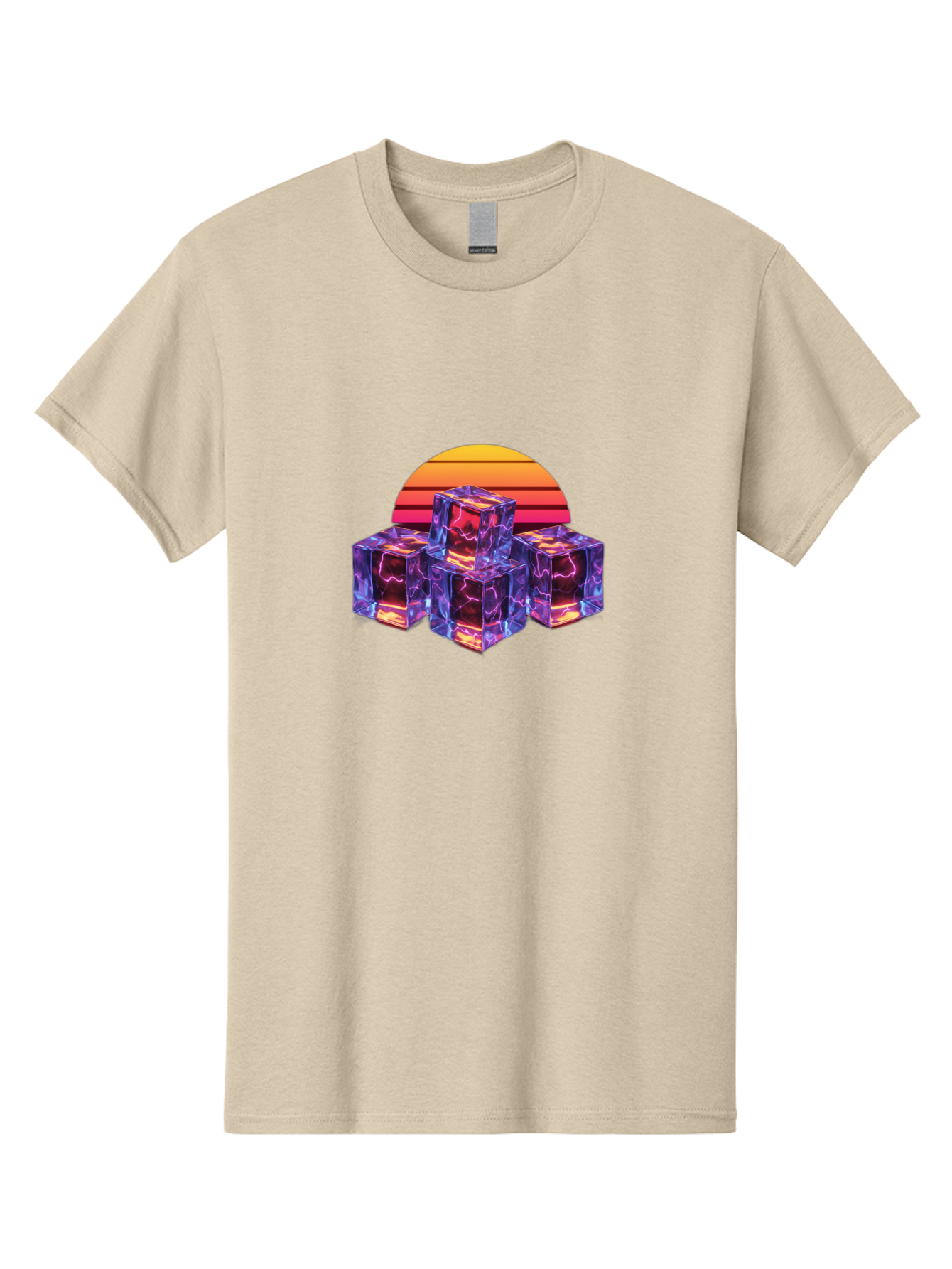 Vaporwave-Cubes Men'S Graphic Tee, 100% Cotton, Comfortable Casual Summer Wear, Machine Washable, Vaporwave Art, Retro Futuristic Style, Neon Lights, Glowing Cubes, 80S Aesthetic, Synthwave, Futuristic Landscape, Retro Colors, Bad884 4