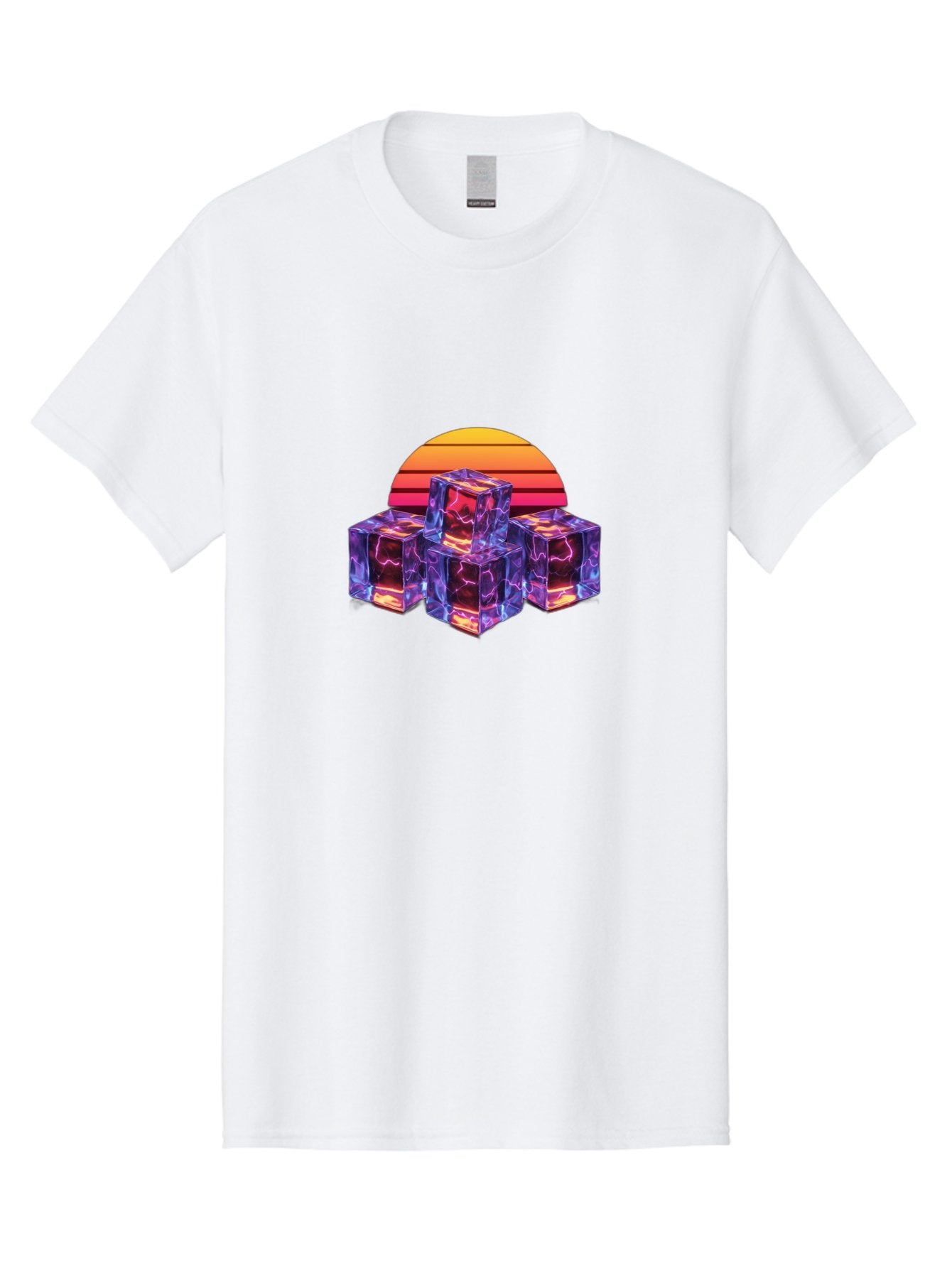 Vaporwave-Cubes Men'S Graphic Tee, 100% Cotton, Comfortable Casual Summer Wear, Machine Washable, Vaporwave Art, Retro Futuristic Style, Neon Lights, Glowing Cubes, 80S Aesthetic, Synthwave, Futuristic Landscape, Retro Colors, Bad884 10