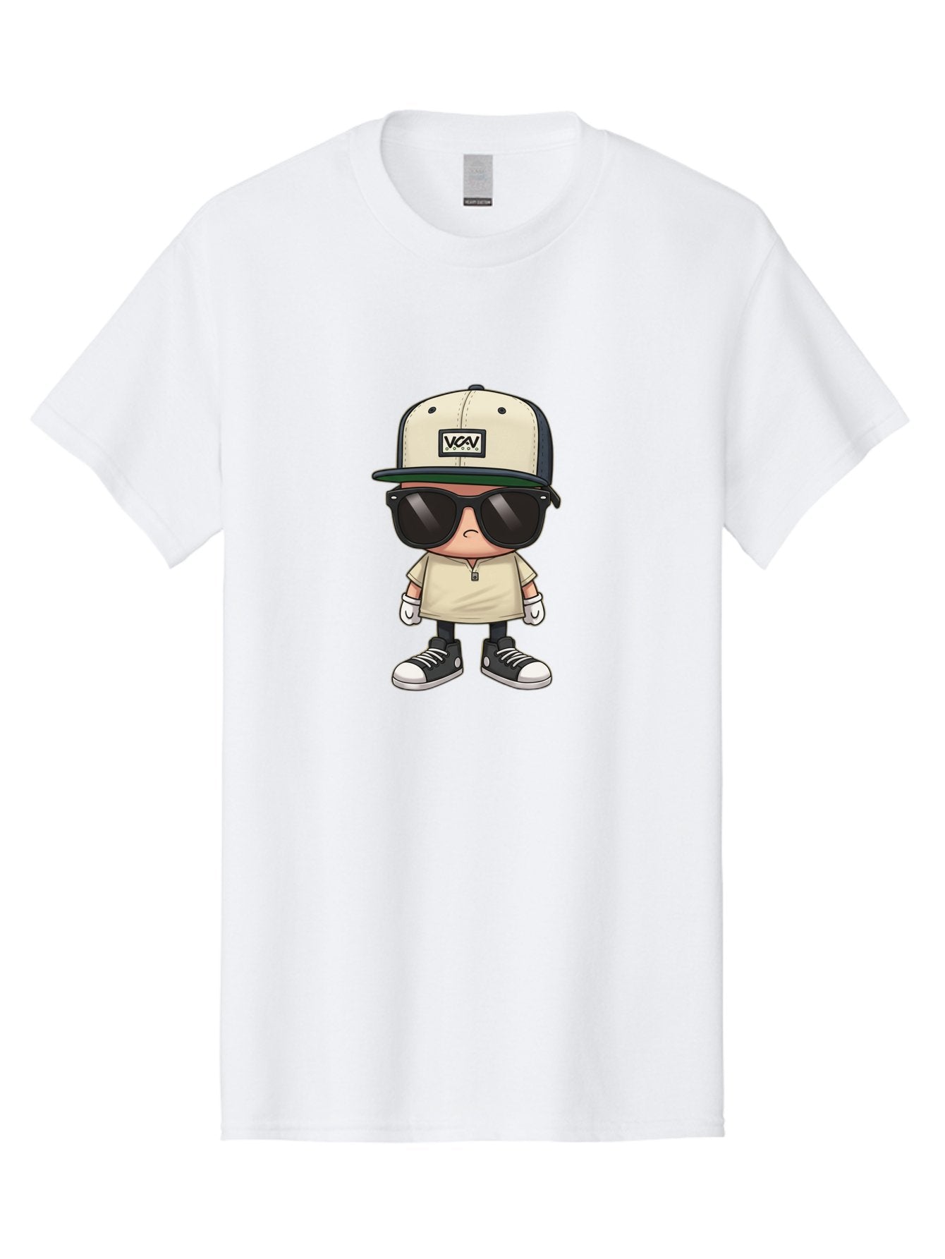 Vca-V-Character Men'S Graphic Tee, 100% Cotton, Comfortable Casual Summer Wear, Machine Washable, Stylish Cartoon Character, Vca Veto Logo, Trendy Clothing, Streetwear Style, Cool Shades, Urban Fashion, Graphic Design, Illustration Art Bad886