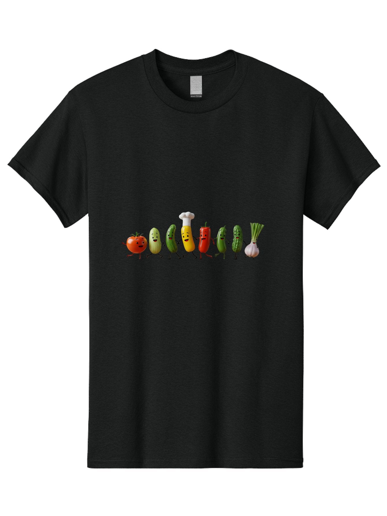 Vegetable-Crew Men'S Graphic Tee, 100% Cotton, Comfortable Casual Summer Wear, Machine Washable, Cartoon Vegetables, Funny Characters, Chef Hat, Tomato, Pickle, Pepper, Onion, Smiling Faces, Dancing Vegetables, Playful Illustration Bad887 5