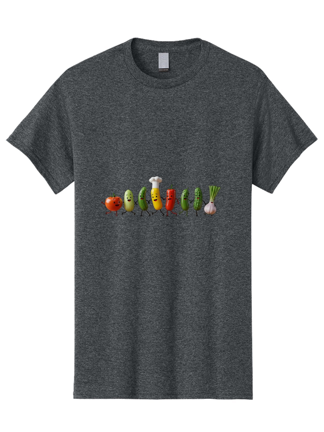 Vegetable-Crew Men'S Graphic Tee, 100% Cotton, Comfortable Casual Summer Wear, Machine Washable, Cartoon Vegetables, Funny Characters, Chef Hat, Tomato, Pickle, Pepper, Onion, Smiling Faces, Dancing Vegetables, Playful Illustration Bad887 6