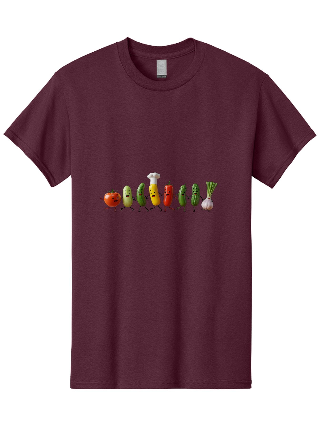 Vegetable-Crew Men'S Graphic Tee, 100% Cotton, Comfortable Casual Summer Wear, Machine Washable, Cartoon Vegetables, Funny Characters, Chef Hat, Tomato, Pickle, Pepper, Onion, Smiling Faces, Dancing Vegetables, Playful Illustration Bad887 13