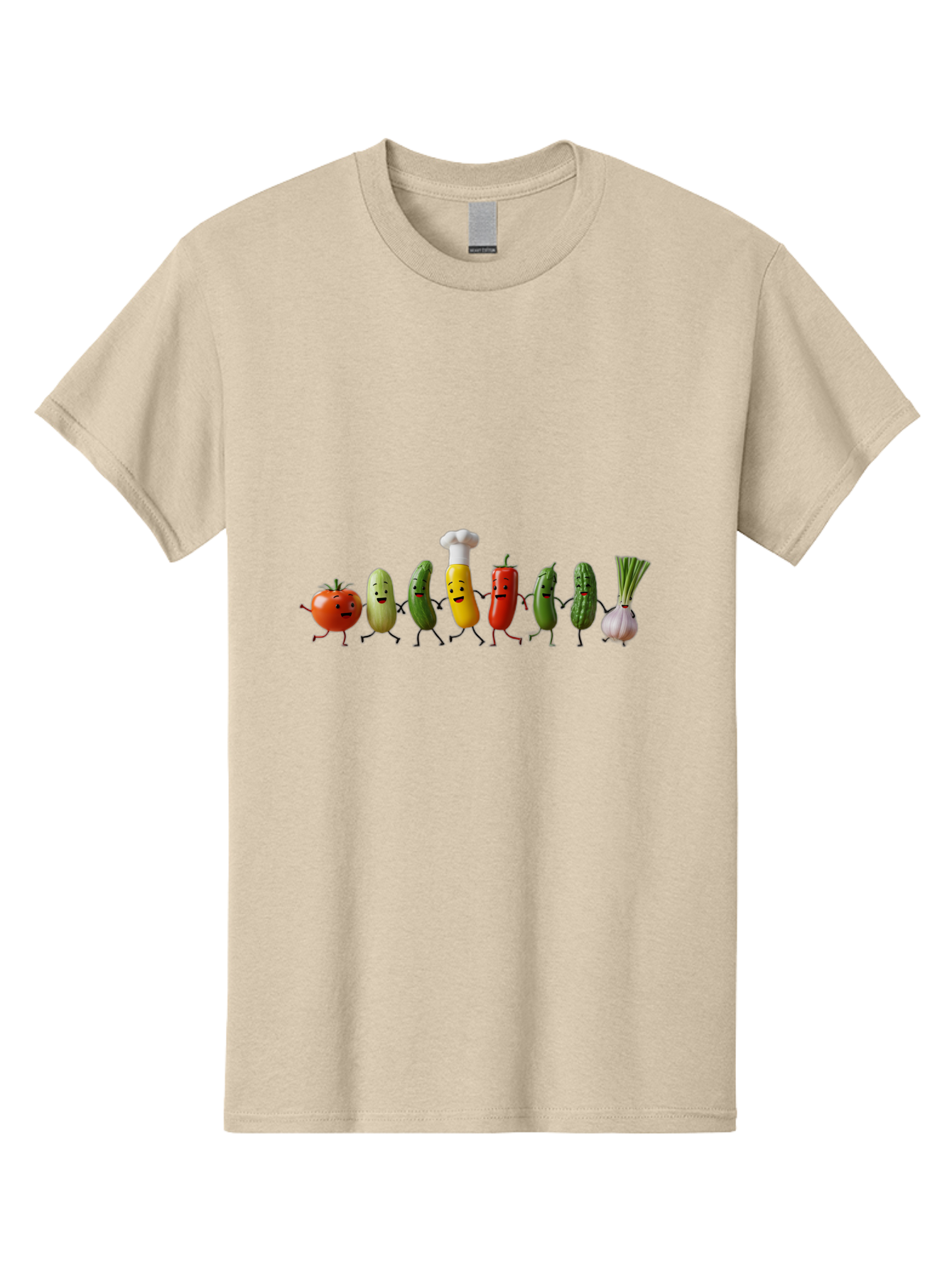 Vegetable-Crew Men'S Graphic Tee, 100% Cotton, Comfortable Casual Summer Wear, Machine Washable, Cartoon Vegetables, Funny Characters, Chef Hat, Tomato, Pickle, Pepper, Onion, Smiling Faces, Dancing Vegetables, Playful Illustration Bad887
