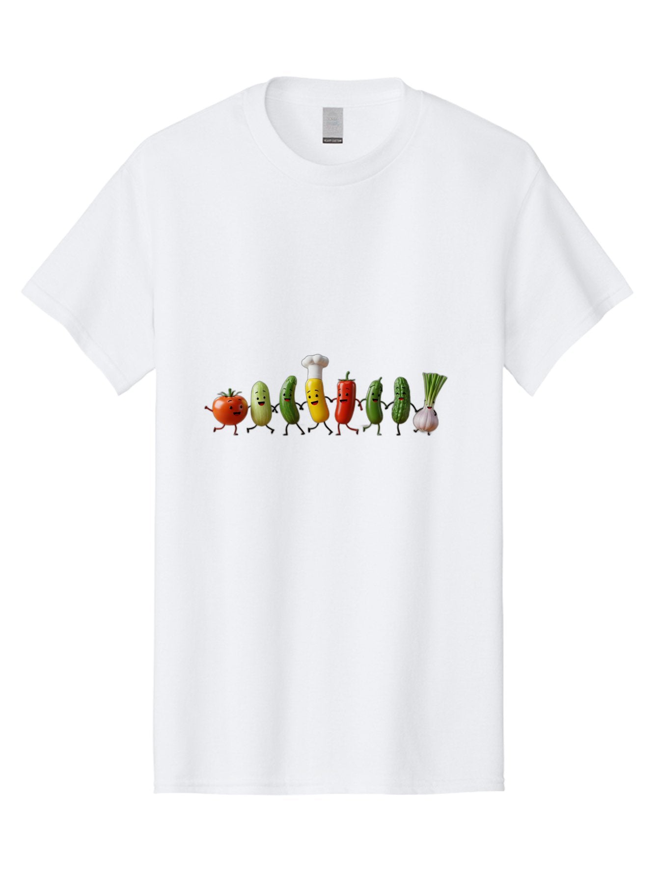 Vegetable-Crew Men'S Graphic Tee, 100% Cotton, Comfortable Casual Summer Wear, Machine Washable, Cartoon Vegetables, Funny Characters, Chef Hat, Tomato, Pickle, Pepper, Onion, Smiling Faces, Dancing Vegetables, Playful Illustration Bad887 12