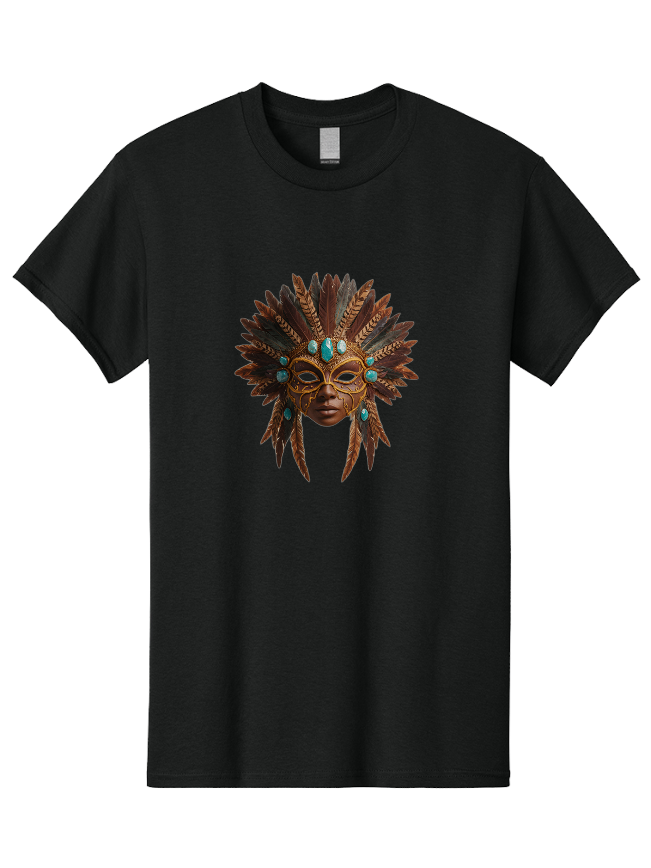 Venetian-Mask-1 Men'S Graphic Tee, 100% Cotton, Comfortable Casual Summer Wear, Machine Washable, Golden Mask, Feathered Headdress, Blue Jewels, Mysterious, Elegant, Luxury, Masquerade, Decorative, Ornate, Intricate Bad888 15