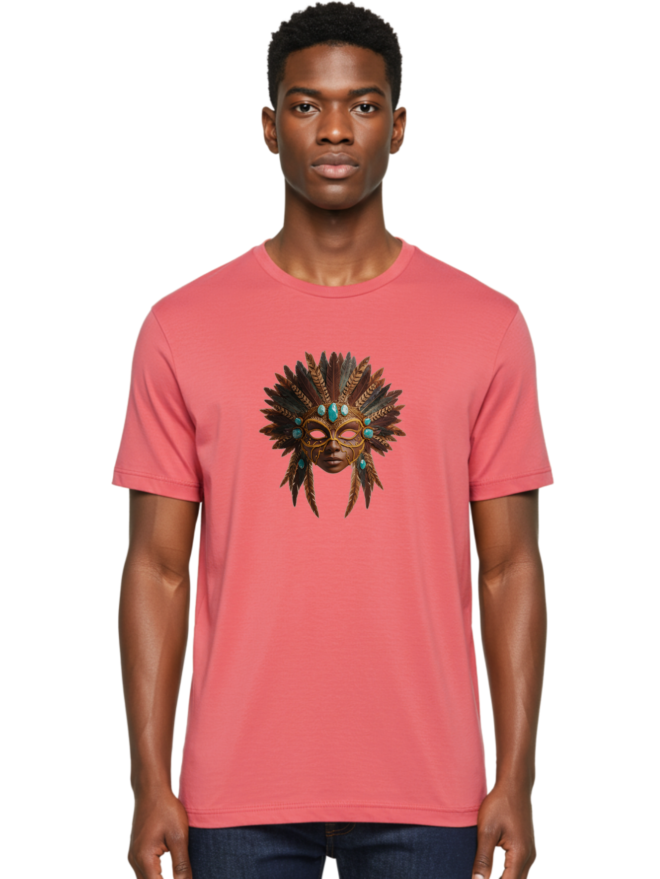 Venetian-Mask-1 Men'S Graphic Tee, 100% Cotton, Comfortable Casual Summer Wear, Machine Washable, Golden Mask, Feathered Headdress, Blue Jewels, Mysterious, Elegant, Luxury, Masquerade, Decorative, Ornate, Intricate Bad888 27