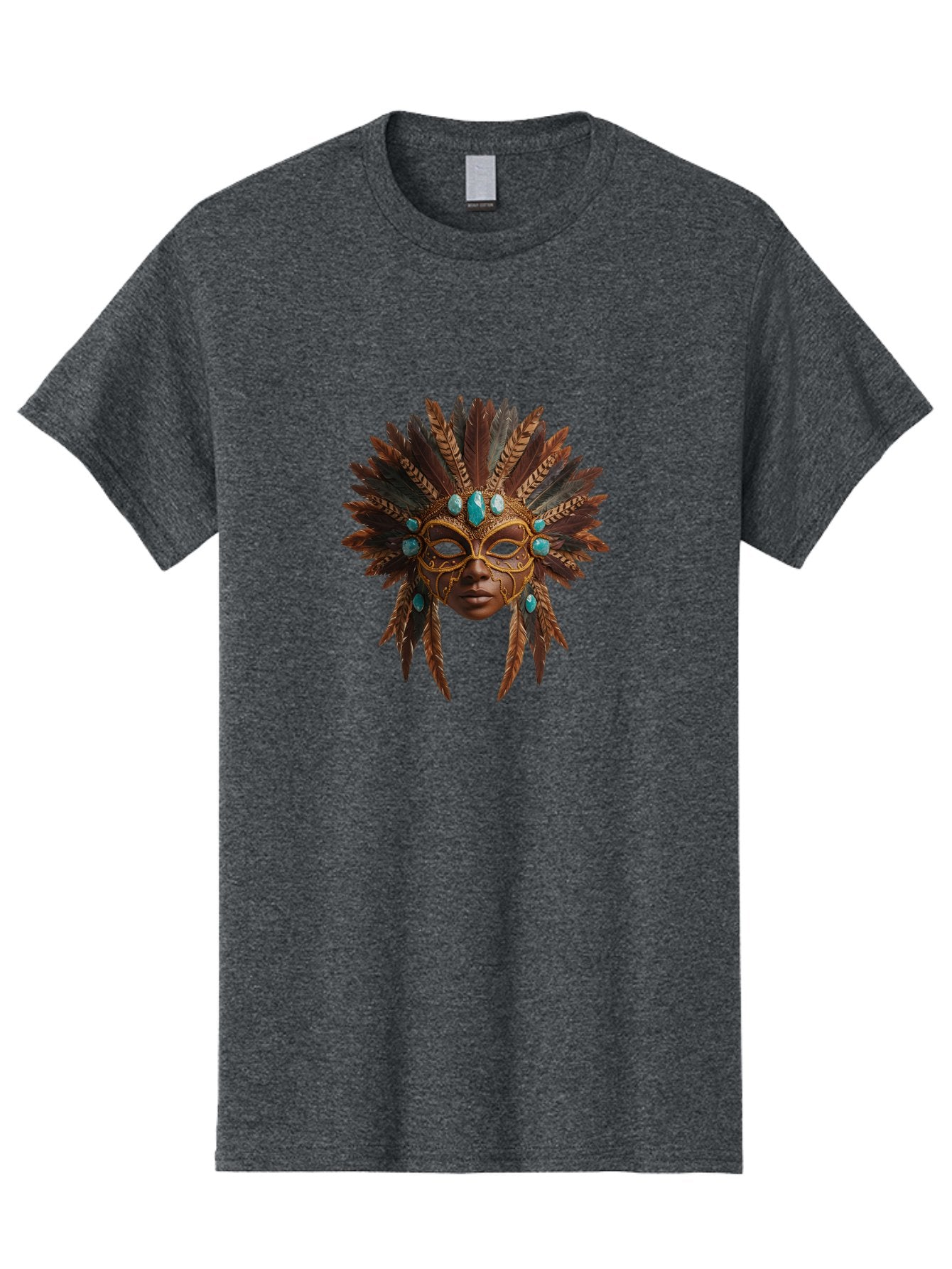 Venetian-Mask-1 Men'S Graphic Tee, 100% Cotton, Comfortable Casual Summer Wear, Machine Washable, Golden Mask, Feathered Headdress, Blue Jewels, Mysterious, Elegant, Luxury, Masquerade, Decorative, Ornate, Intricate Bad888 11