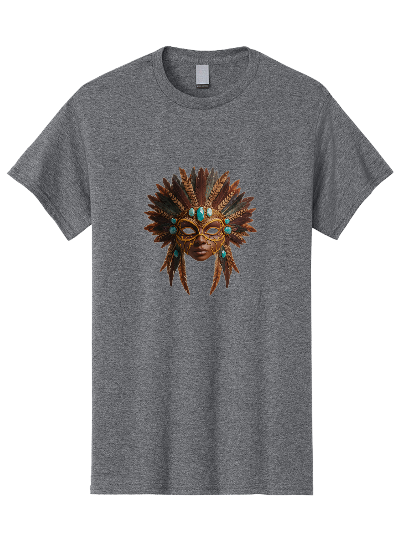 Venetian-Mask-1 Men'S Graphic Tee, 100% Cotton, Comfortable Casual Summer Wear, Machine Washable, Golden Mask, Feathered Headdress, Blue Jewels, Mysterious, Elegant, Luxury, Masquerade, Decorative, Ornate, Intricate Bad888 6