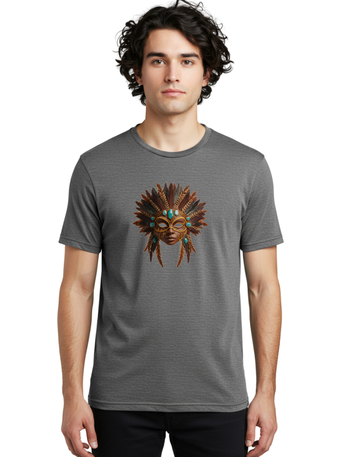 Venetian-Mask-1 Men'S Graphic Tee, 100% Cotton, Comfortable Casual Summer Wear, Machine Washable, Golden Mask, Feathered Headdress, Blue Jewels, Mysterious, Elegant, Luxury, Masquerade, Decorative, Ornate, Intricate Bad888 21