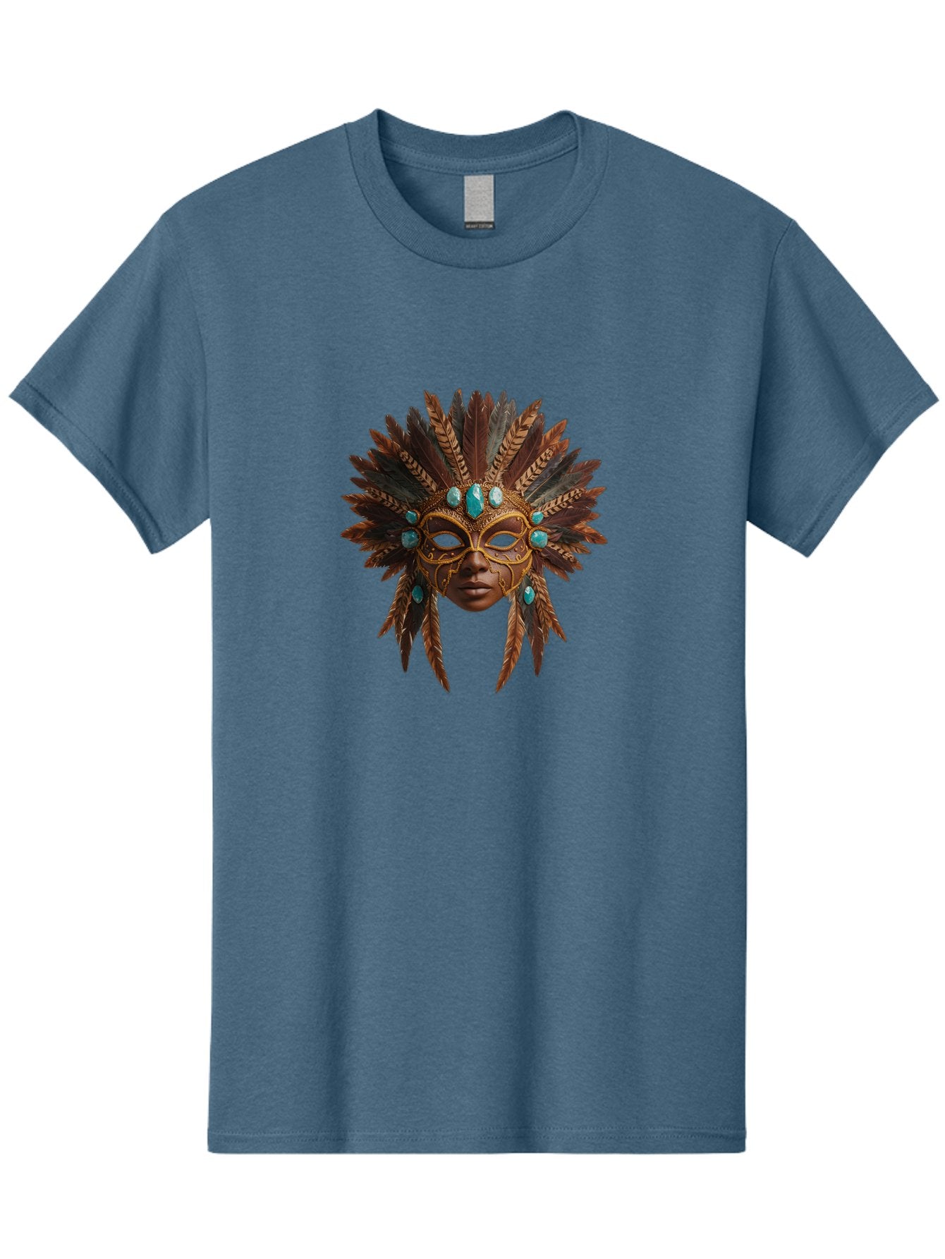 Venetian-Mask-1 Men'S Graphic Tee, 100% Cotton, Comfortable Casual Summer Wear, Machine Washable, Golden Mask, Feathered Headdress, Blue Jewels, Mysterious, Elegant, Luxury, Masquerade, Decorative, Ornate, Intricate Bad888 12