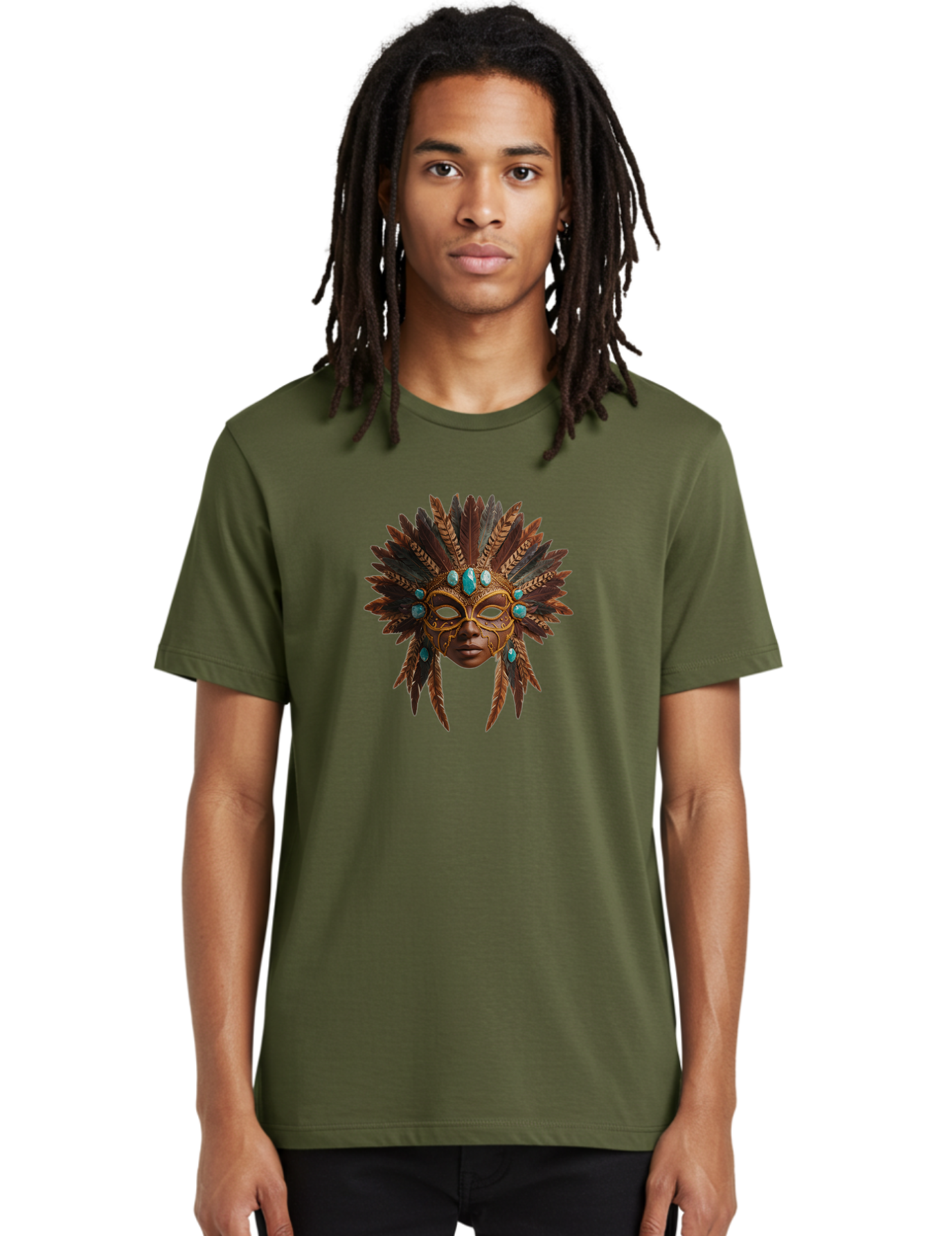 Venetian-Mask-1 Men'S Graphic Tee, 100% Cotton, Comfortable Casual Summer Wear, Machine Washable, Golden Mask, Feathered Headdress, Blue Jewels, Mysterious, Elegant, Luxury, Masquerade, Decorative, Ornate, Intricate Bad888 23