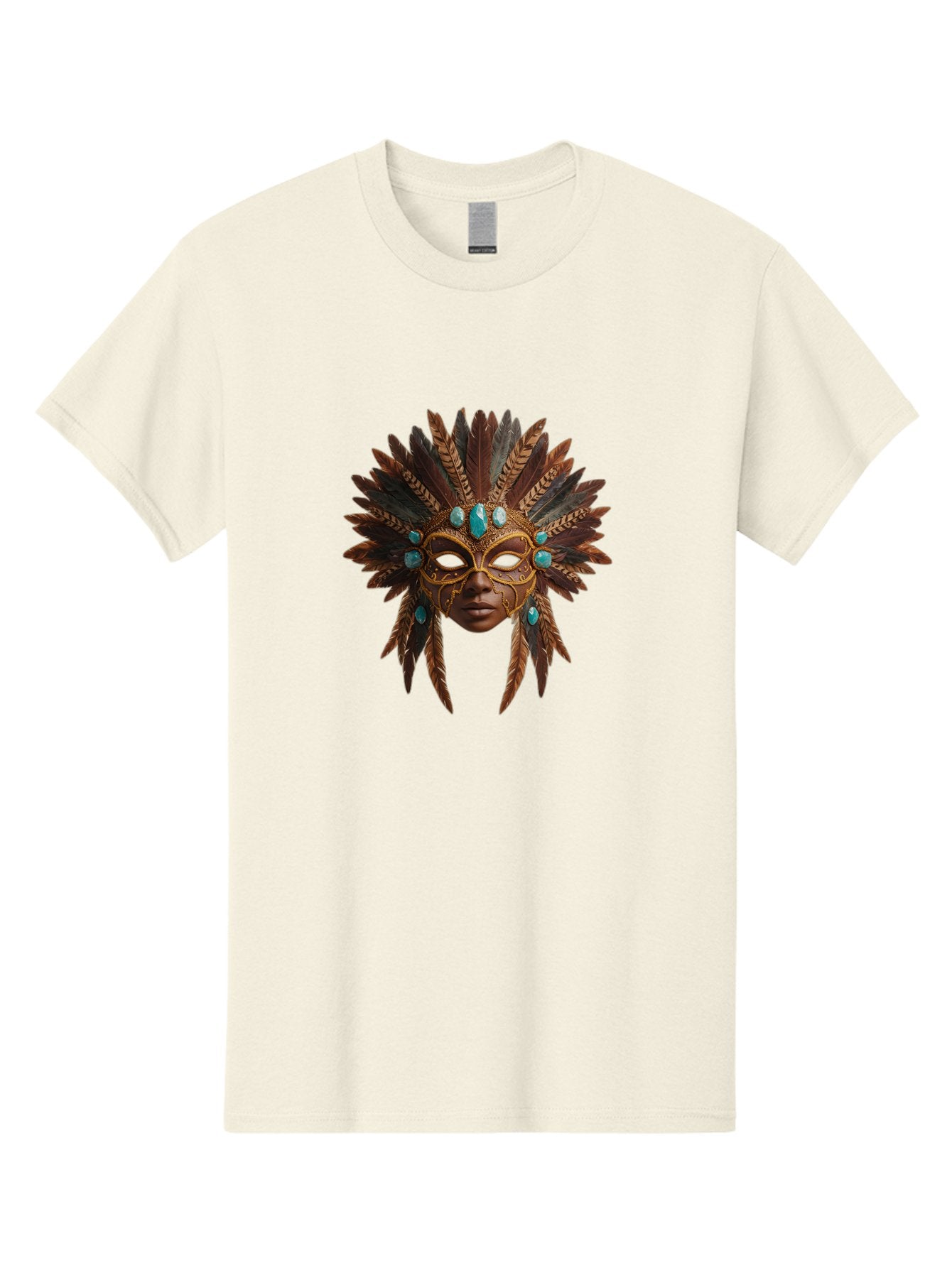 Venetian-Mask-1 Men'S Graphic Tee, 100% Cotton, Comfortable Casual Summer Wear, Machine Washable, Golden Mask, Feathered Headdress, Blue Jewels, Mysterious, Elegant, Luxury, Masquerade, Decorative, Ornate, Intricate Bad888 3