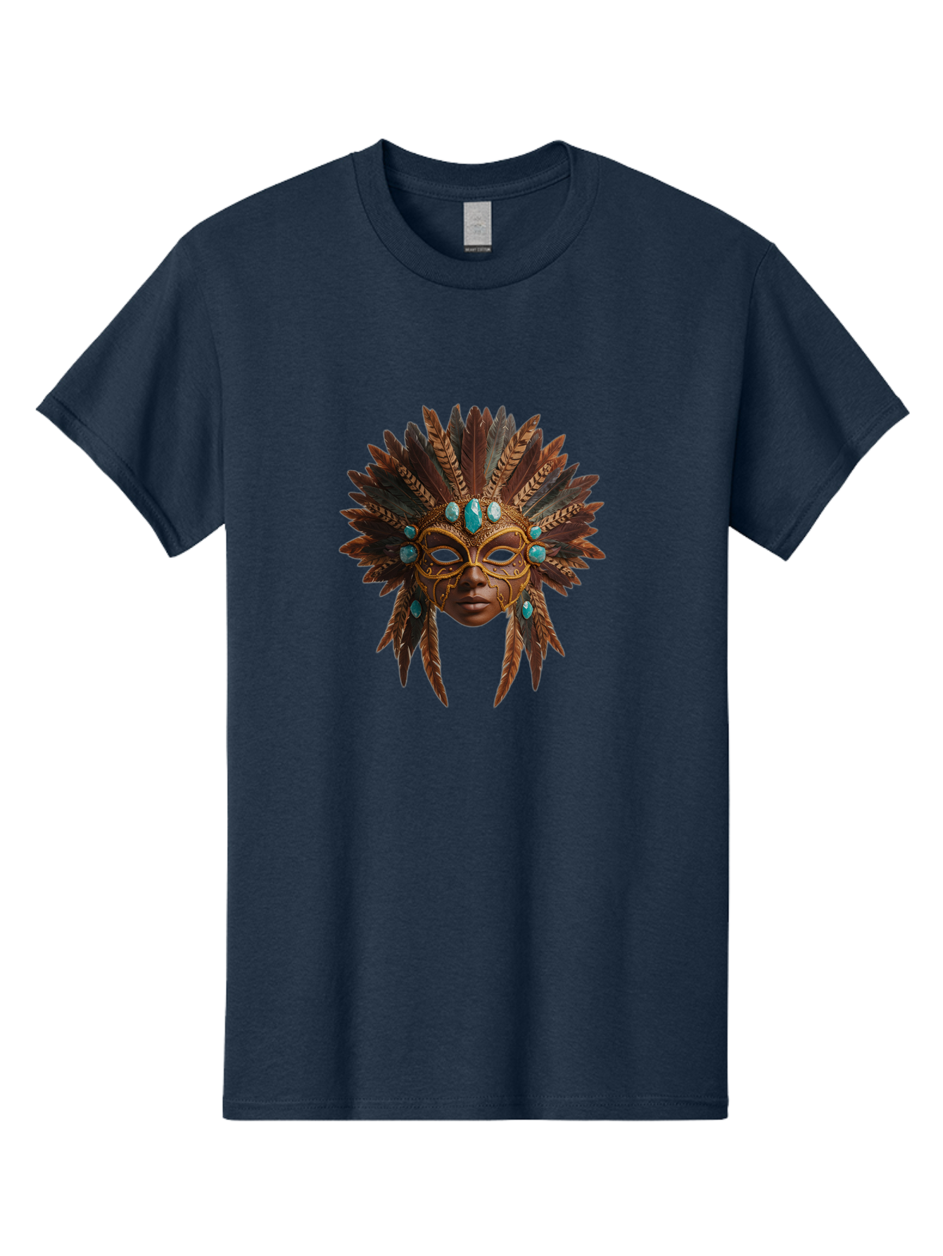 Venetian-Mask-1 Men'S Graphic Tee, 100% Cotton, Comfortable Casual Summer Wear, Machine Washable, Golden Mask, Feathered Headdress, Blue Jewels, Mysterious, Elegant, Luxury, Masquerade, Decorative, Ornate, Intricate Bad888 11