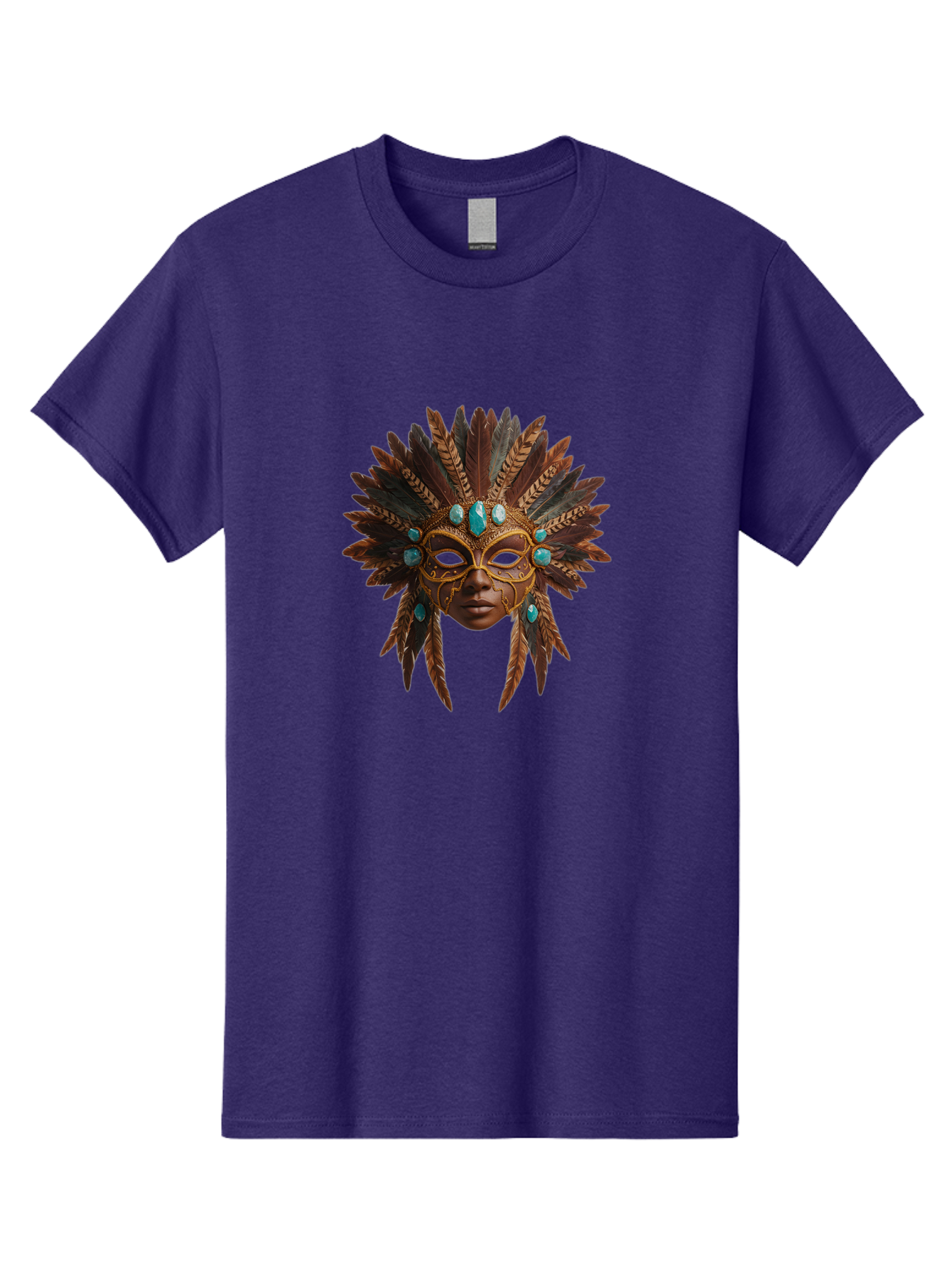 Venetian-Mask-1 Men'S Graphic Tee, 100% Cotton, Comfortable Casual Summer Wear, Machine Washable, Golden Mask, Feathered Headdress, Blue Jewels, Mysterious, Elegant, Luxury, Masquerade, Decorative, Ornate, Intricate Bad888