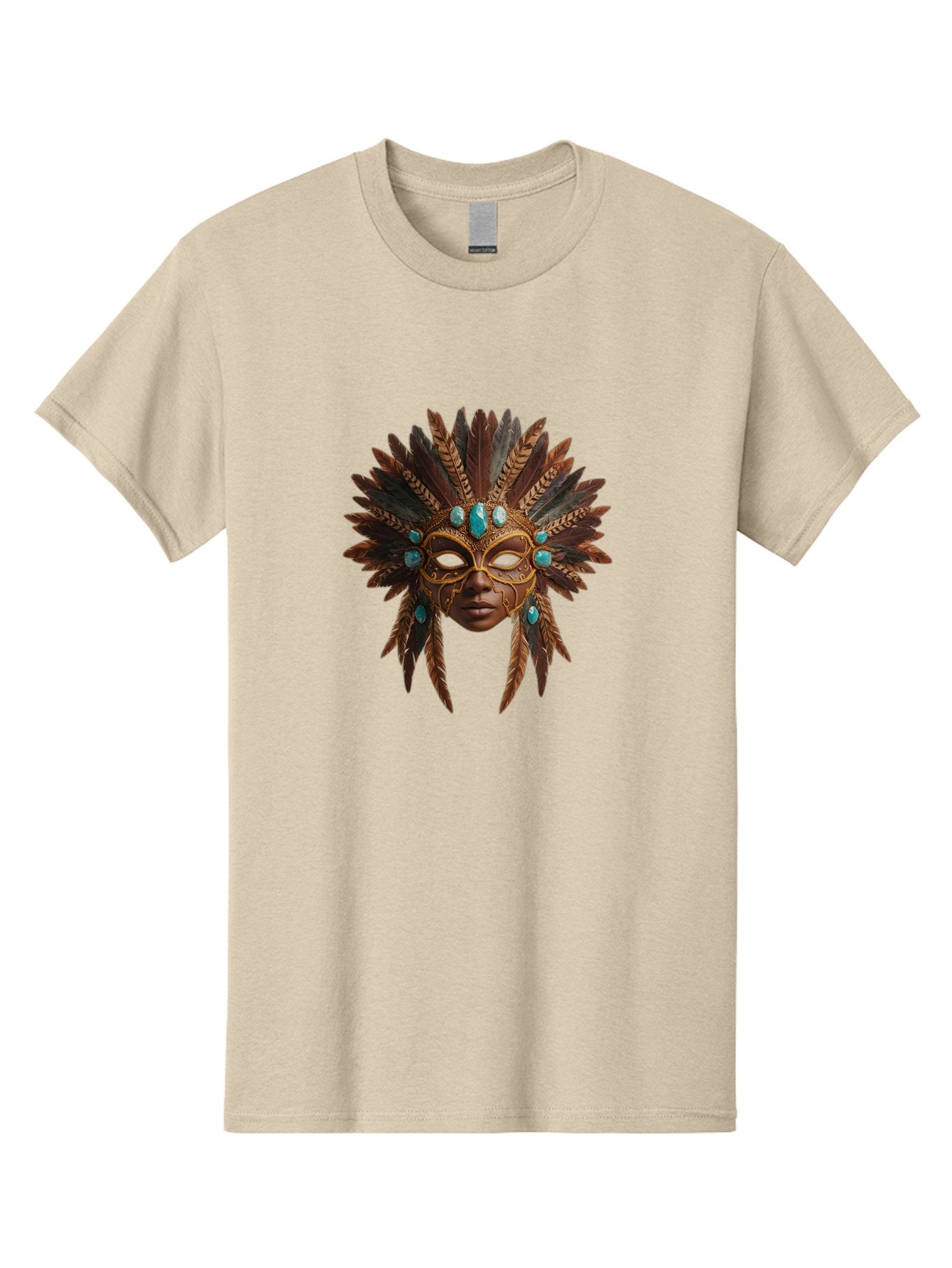 Venetian-Mask-1 Men'S Graphic Tee, 100% Cotton, Comfortable Casual Summer Wear, Machine Washable, Golden Mask, Feathered Headdress, Blue Jewels, Mysterious, Elegant, Luxury, Masquerade, Decorative, Ornate, Intricate Bad888 6