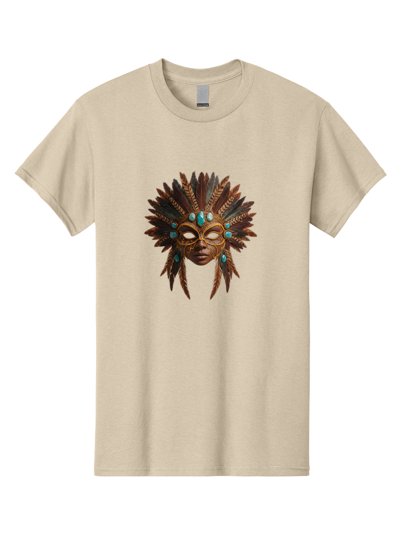 Venetian-Mask-1 Men'S Graphic Tee, 100% Cotton, Comfortable Casual Summer Wear, Machine Washable, Golden Mask, Feathered Headdress, Blue Jewels, Mysterious, Elegant, Luxury, Masquerade, Decorative, Ornate, Intricate Bad888 7