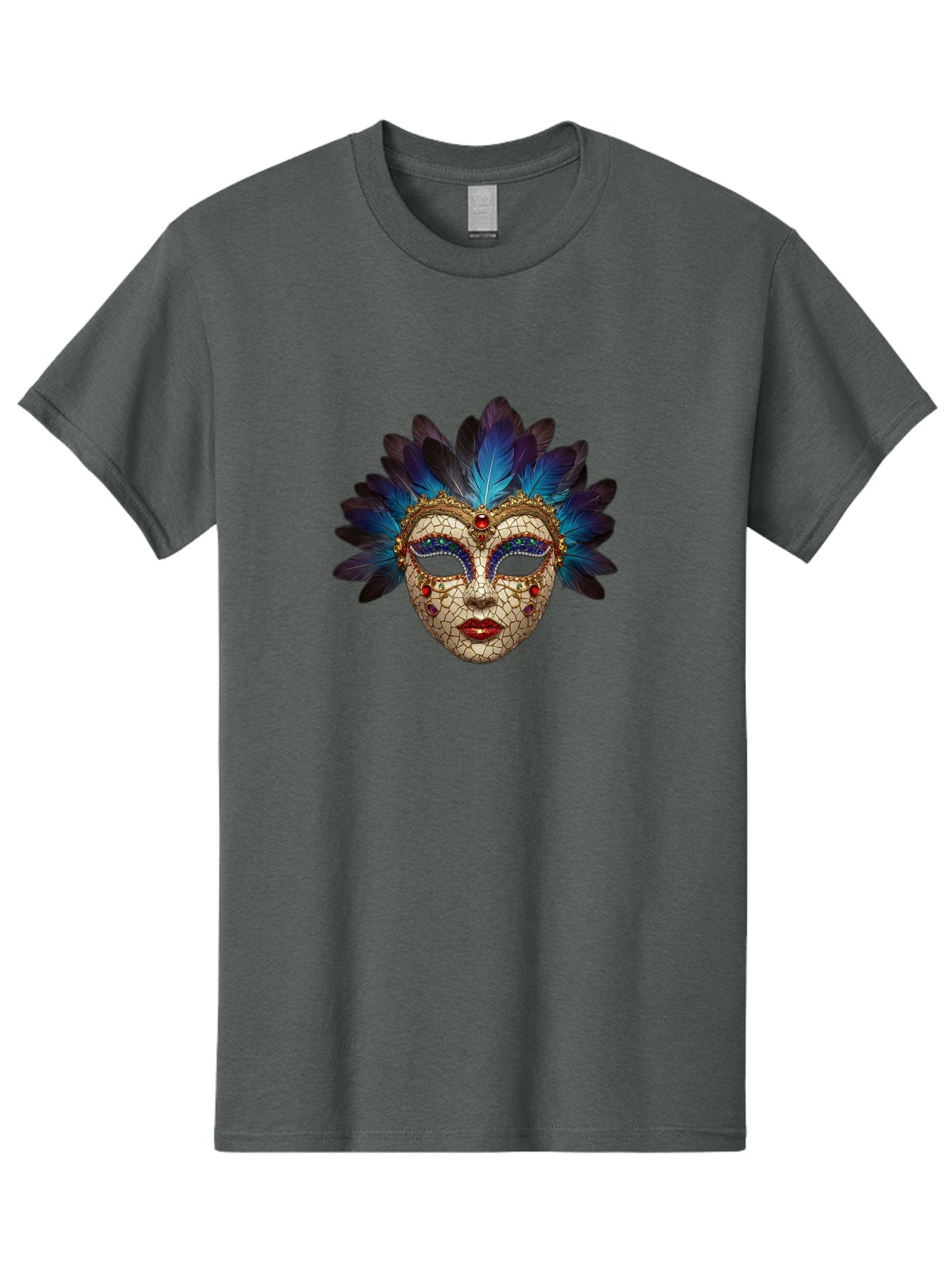 Venetian-Mask-3 Men'S Graphic Tee, 100% Cotton, Comfortable Casual Summer Wear, Machine Washable, Masquerade Ball, Venetian Mask, Luxury Fashion, Gold Accents, Red Lips, Rhinestones, Blue Feathers, Dramatic Design, Mysterious Allure, Bad890 6