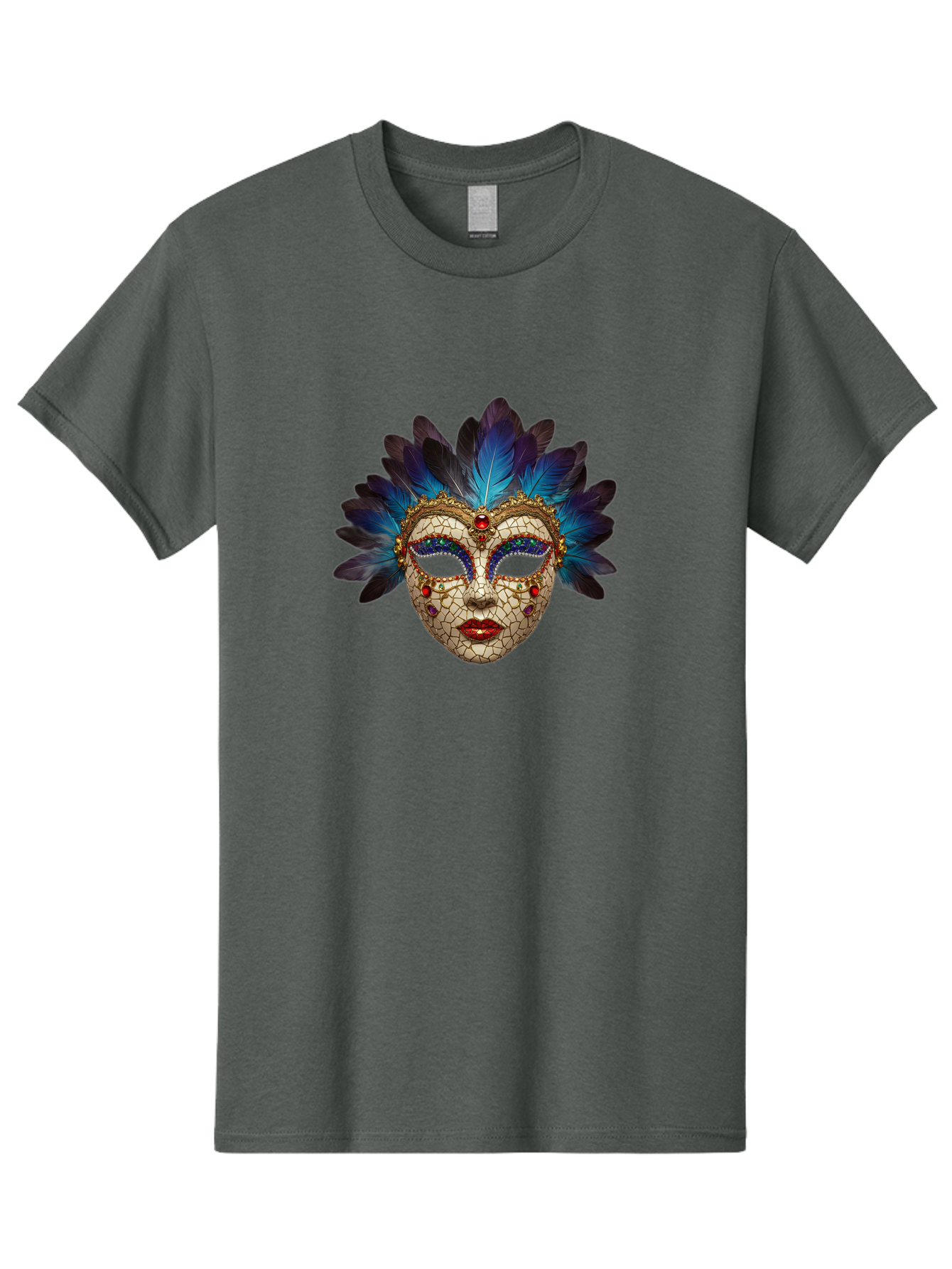 Venetian-Mask-3 Men'S Graphic Tee, 100% Cotton, Comfortable Casual Summer Wear, Machine Washable, Masquerade Ball, Venetian Mask, Luxury Fashion, Gold Accents, Red Lips, Rhinestones, Blue Feathers, Dramatic Design, Mysterious Allure, Bad890 7