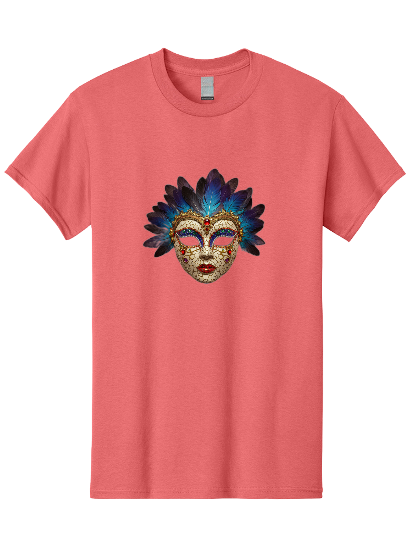 Venetian-Mask-3 Men'S Graphic Tee, 100% Cotton, Comfortable Casual Summer Wear, Machine Washable, Masquerade Ball, Venetian Mask, Luxury Fashion, Gold Accents, Red Lips, Rhinestones, Blue Feathers, Dramatic Design, Mysterious Allure, Bad890 5