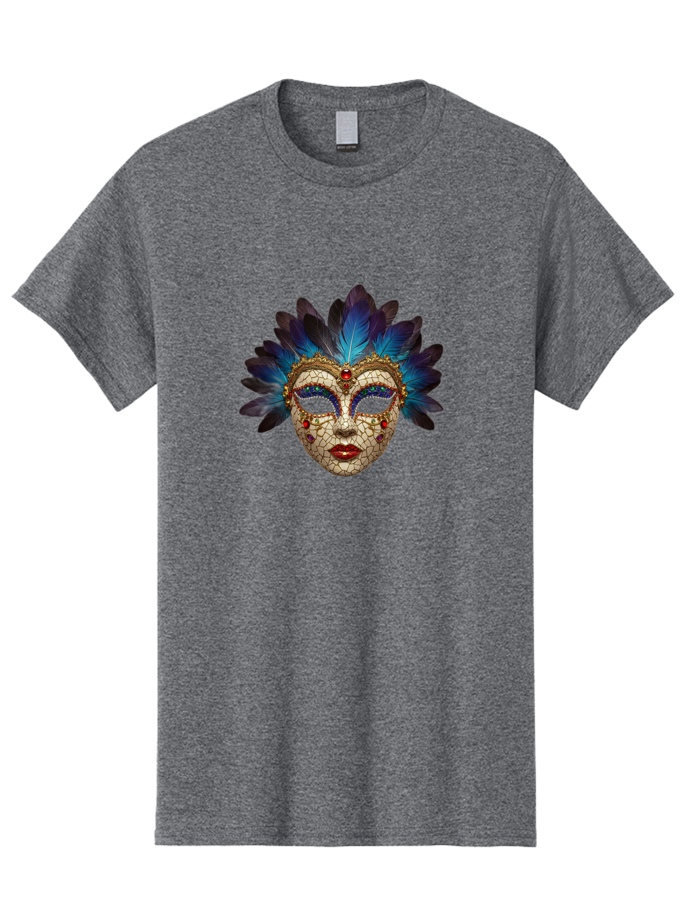 Venetian-Mask-3 Men'S Graphic Tee, 100% Cotton, Comfortable Casual Summer Wear, Machine Washable, Masquerade Ball, Venetian Mask, Luxury Fashion, Gold Accents, Red Lips, Rhinestones, Blue Feathers, Dramatic Design, Mysterious Allure, Bad890 12