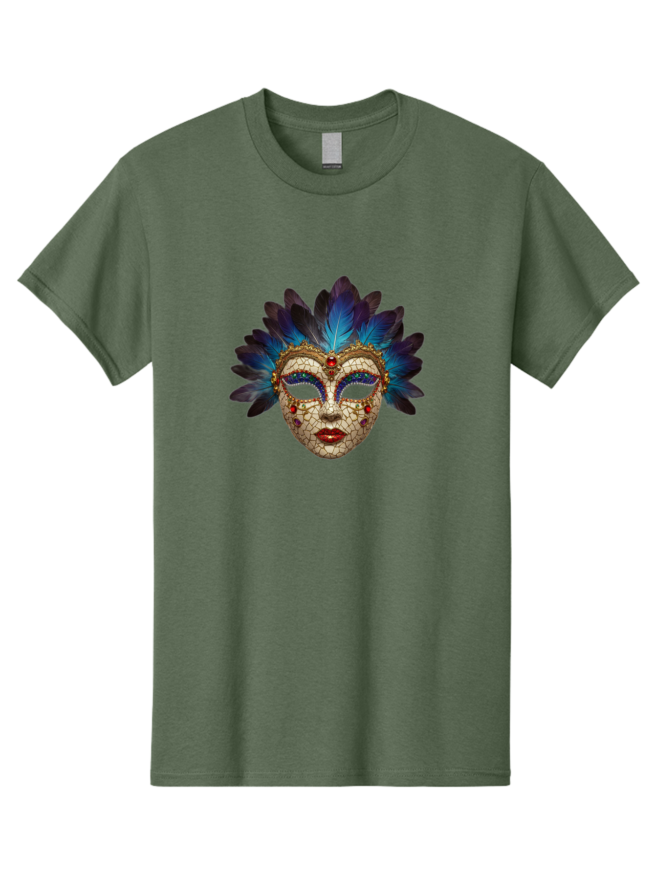 Venetian-Mask-3 Men'S Graphic Tee, 100% Cotton, Comfortable Casual Summer Wear, Machine Washable, Masquerade Ball, Venetian Mask, Luxury Fashion, Gold Accents, Red Lips, Rhinestones, Blue Feathers, Dramatic Design, Mysterious Allure, Bad890 14