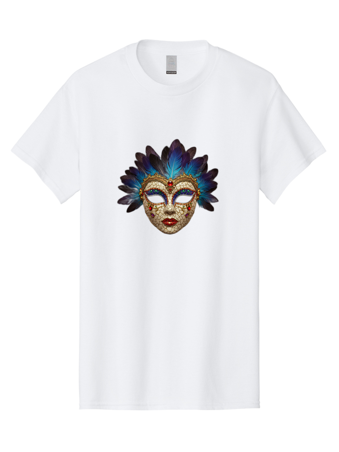 Venetian-Mask-3 Men'S Graphic Tee, 100% Cotton, Comfortable Casual Summer Wear, Machine Washable, Masquerade Ball, Venetian Mask, Luxury Fashion, Gold Accents, Red Lips, Rhinestones, Blue Feathers, Dramatic Design, Mysterious Allure, Bad890 10
