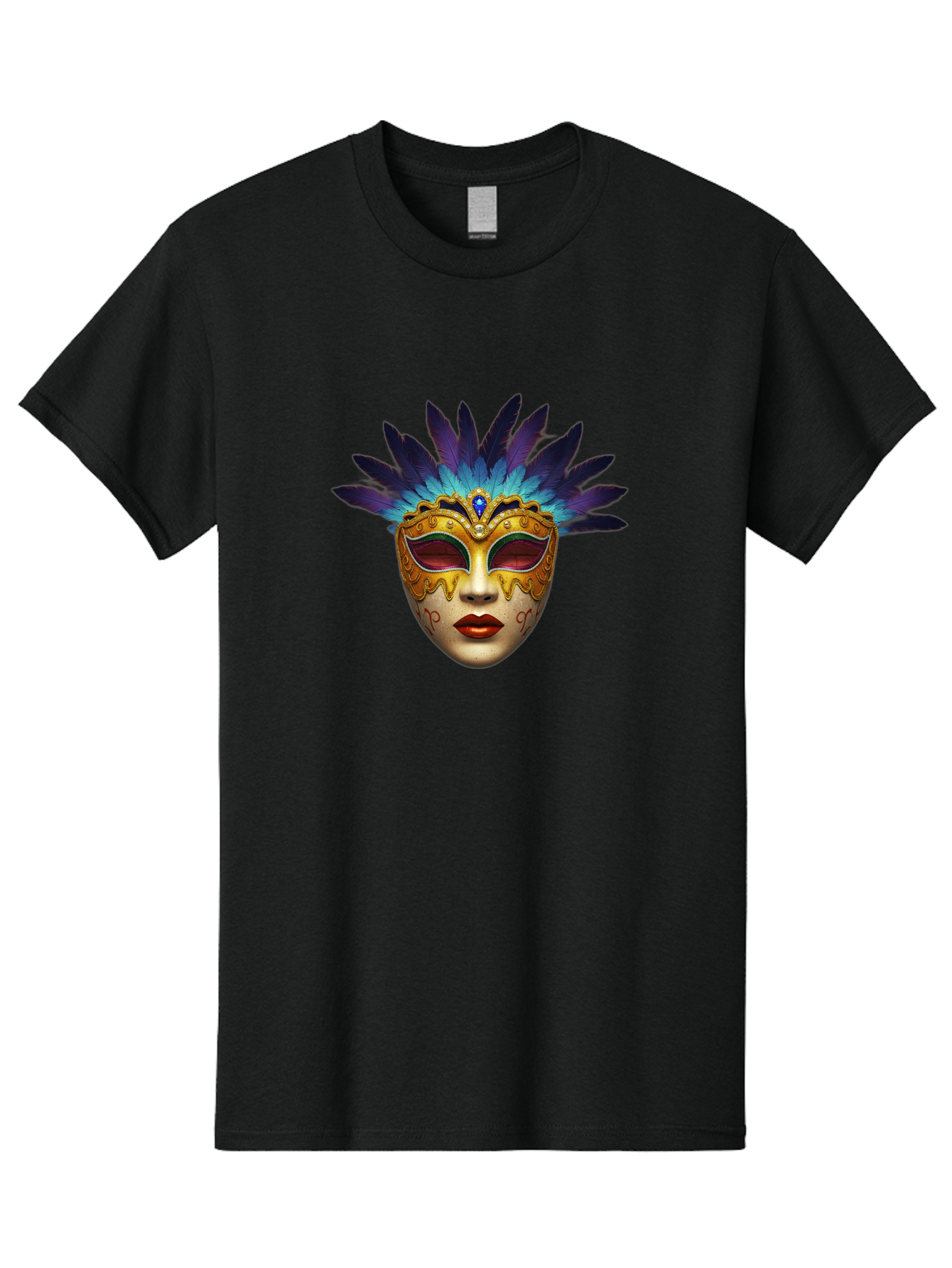 Venetian-Mask-4 Men'S Graphic Tee, 100% Cotton, Comfortable Casual Summer Wear, Machine Washable, Golden Venetian Mask, Mask With Feathers, Purple And Blue Feathers, Golden Decoration, Red Lips, Carnival Mask, Masquerade Ball, Mysterious Mask Bad891 8