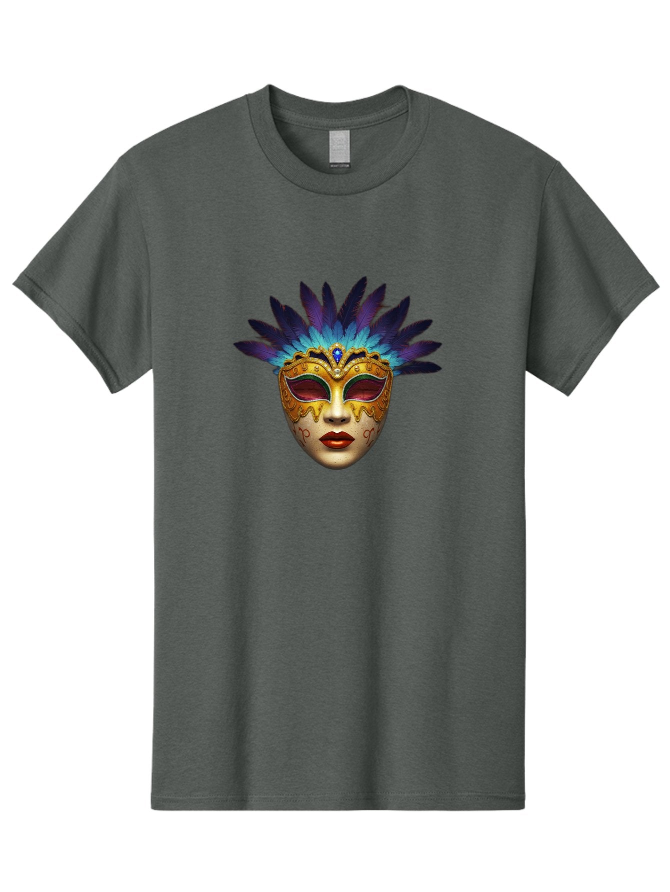 Venetian-Mask-4 Men'S Graphic Tee, 100% Cotton, Comfortable Casual Summer Wear, Machine Washable, Golden Venetian Mask, Mask With Feathers, Purple And Blue Feathers, Golden Decoration, Red Lips, Carnival Mask, Masquerade Ball, Mysterious Mask Bad891 7