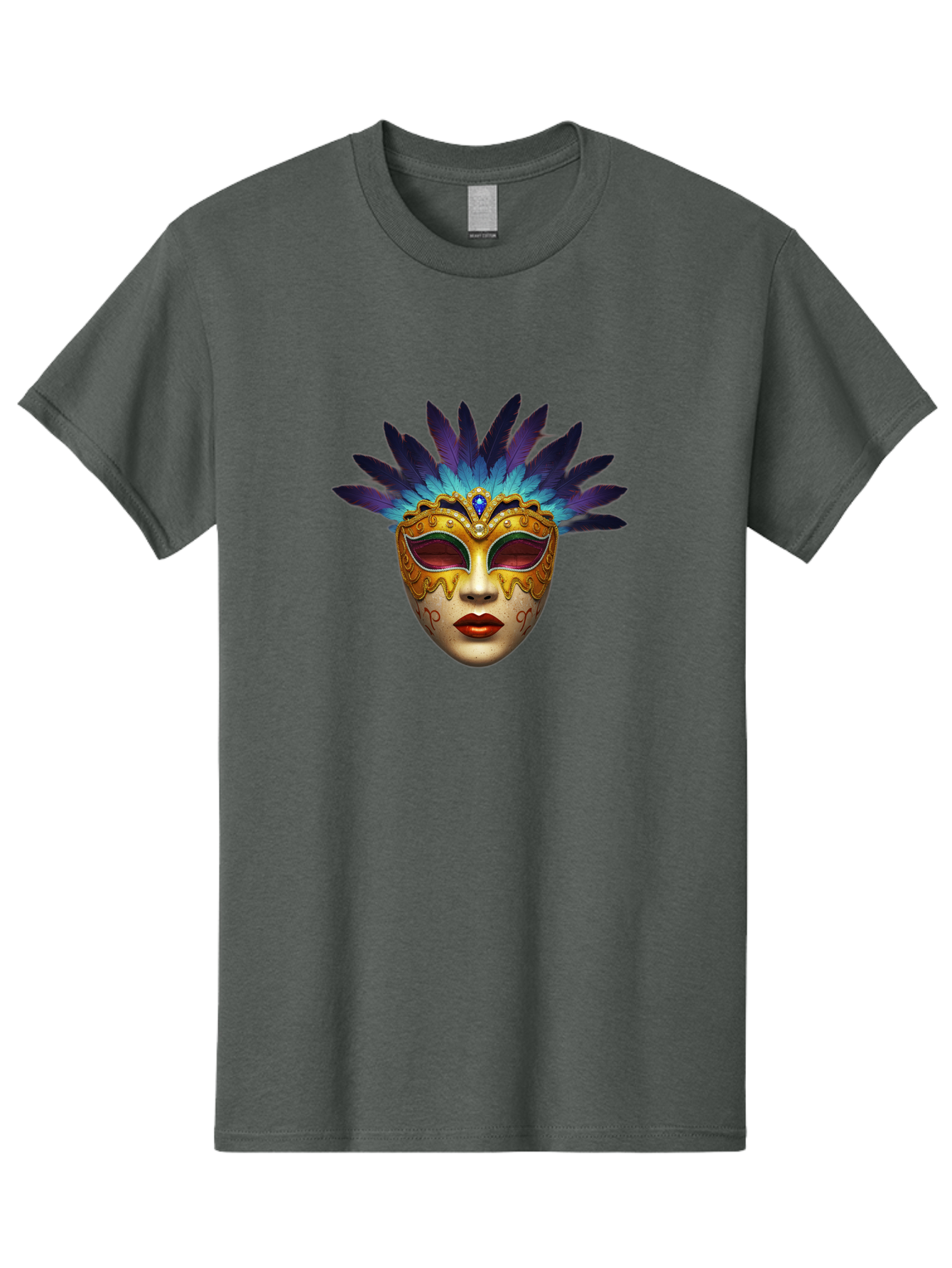 Venetian-Mask-4 Men'S Graphic Tee, 100% Cotton, Comfortable Casual Summer Wear, Machine Washable, Golden Venetian Mask, Mask With Feathers, Purple And Blue Feathers, Golden Decoration, Red Lips, Carnival Mask, Masquerade Ball, Mysterious Mask Bad891 13