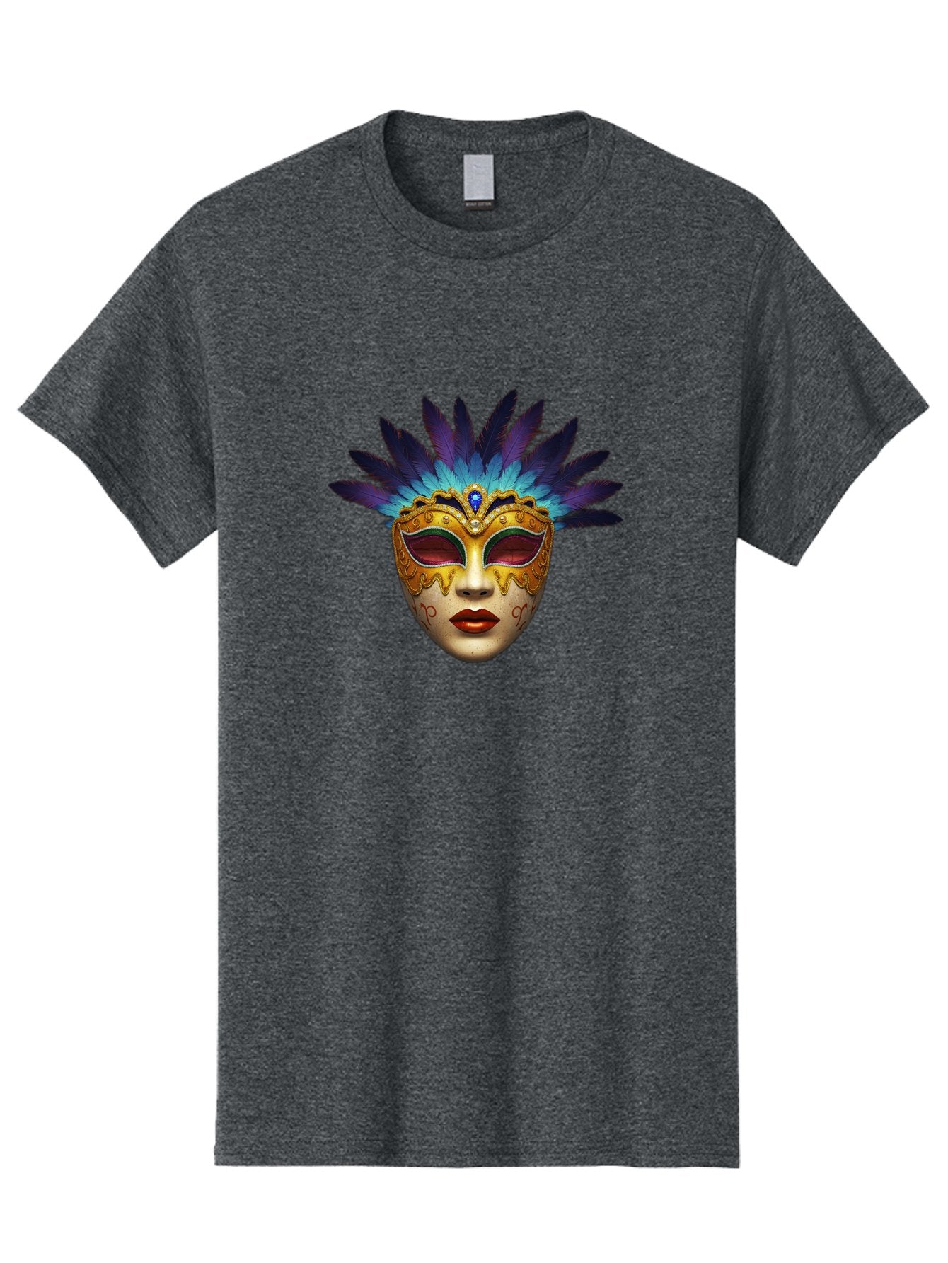 Venetian-Mask-4 Men'S Graphic Tee, 100% Cotton, Comfortable Casual Summer Wear, Machine Washable, Golden Venetian Mask, Mask With Feathers, Purple And Blue Feathers, Golden Decoration, Red Lips, Carnival Mask, Masquerade Ball, Mysterious Mask Bad891 6