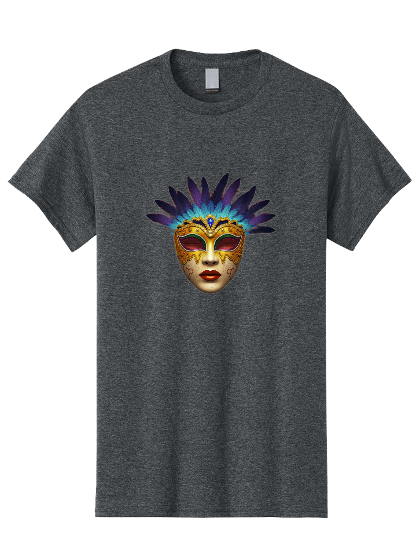 Venetian-Mask-4 Men'S Graphic Tee, 100% Cotton, Comfortable Casual Summer Wear, Machine Washable, Golden Venetian Mask, Mask With Feathers, Purple And Blue Feathers, Golden Decoration, Red Lips, Carnival Mask, Masquerade Ball, Mysterious Mask Bad891 7