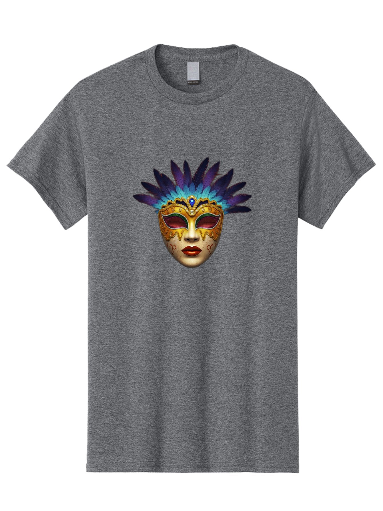 Venetian-Mask-4 Men'S Graphic Tee, 100% Cotton, Comfortable Casual Summer Wear, Machine Washable, Golden Venetian Mask, Mask With Feathers, Purple And Blue Feathers, Golden Decoration, Red Lips, Carnival Mask, Masquerade Ball, Mysterious Mask Bad891 4