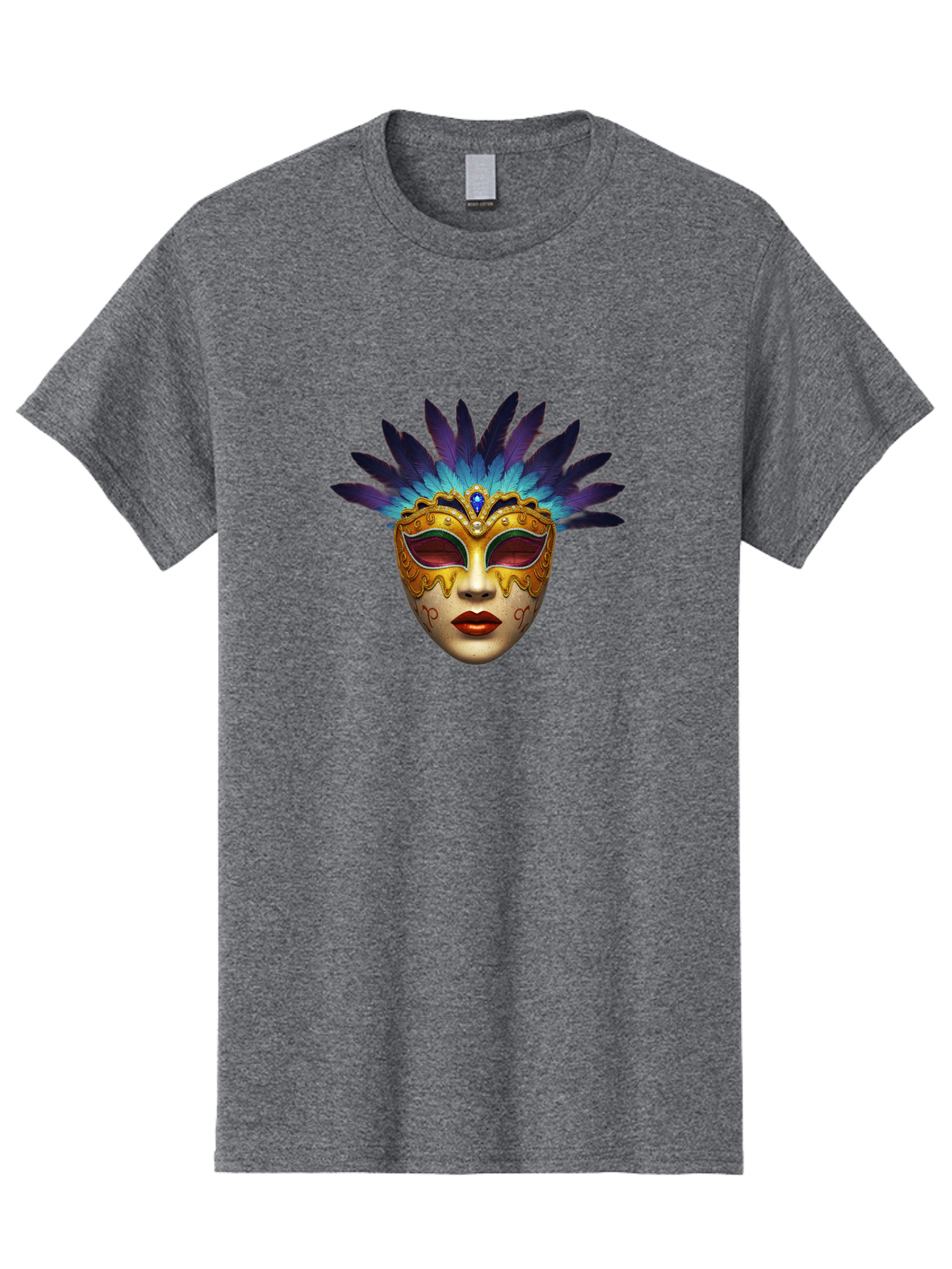 Venetian-Mask-4 Men'S Graphic Tee, 100% Cotton, Comfortable Casual Summer Wear, Machine Washable, Golden Venetian Mask, Mask With Feathers, Purple And Blue Feathers, Golden Decoration, Red Lips, Carnival Mask, Masquerade Ball, Mysterious Mask Bad891 12