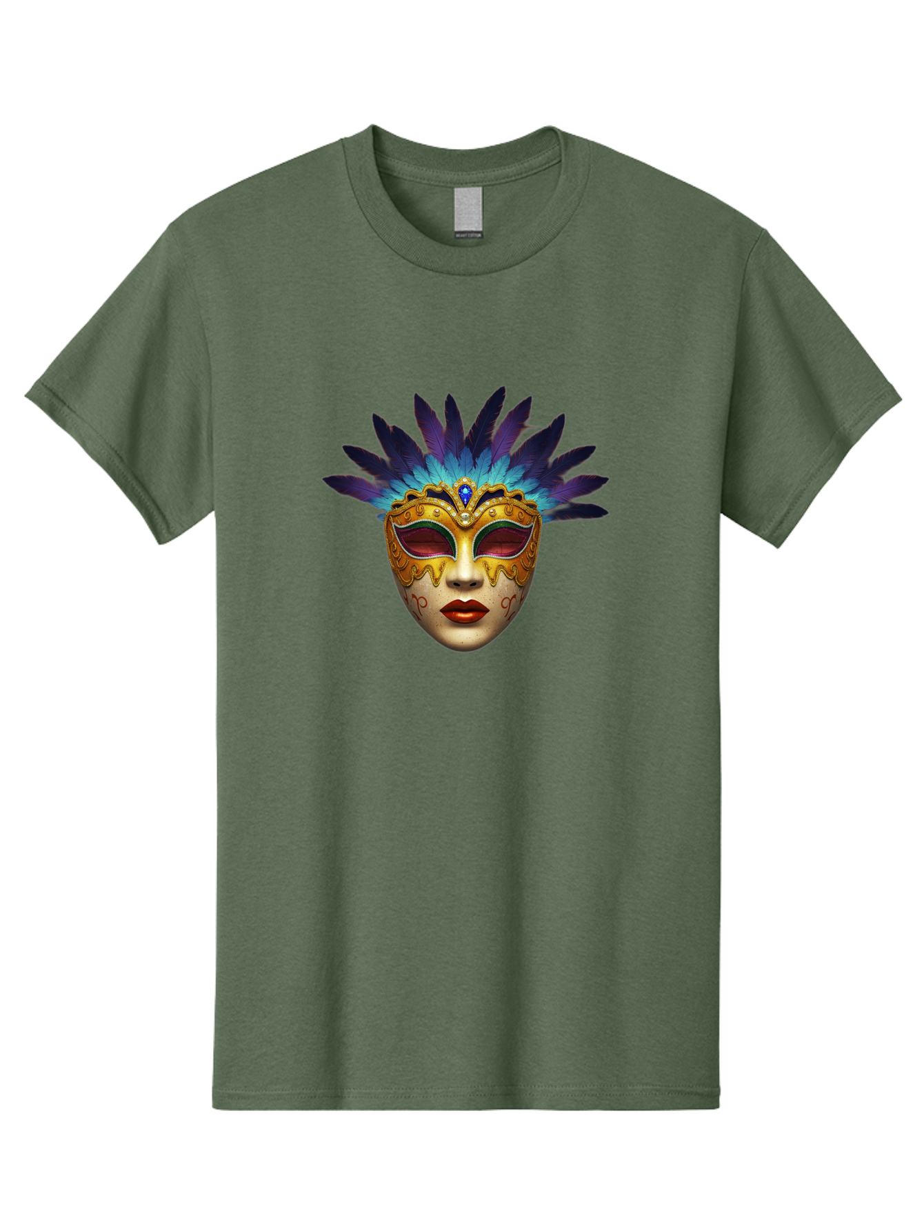Venetian-Mask-4 Men'S Graphic Tee, 100% Cotton, Comfortable Casual Summer Wear, Machine Washable, Golden Venetian Mask, Mask With Feathers, Purple And Blue Feathers, Golden Decoration, Red Lips, Carnival Mask, Masquerade Ball, Mysterious Mask Bad891 10
