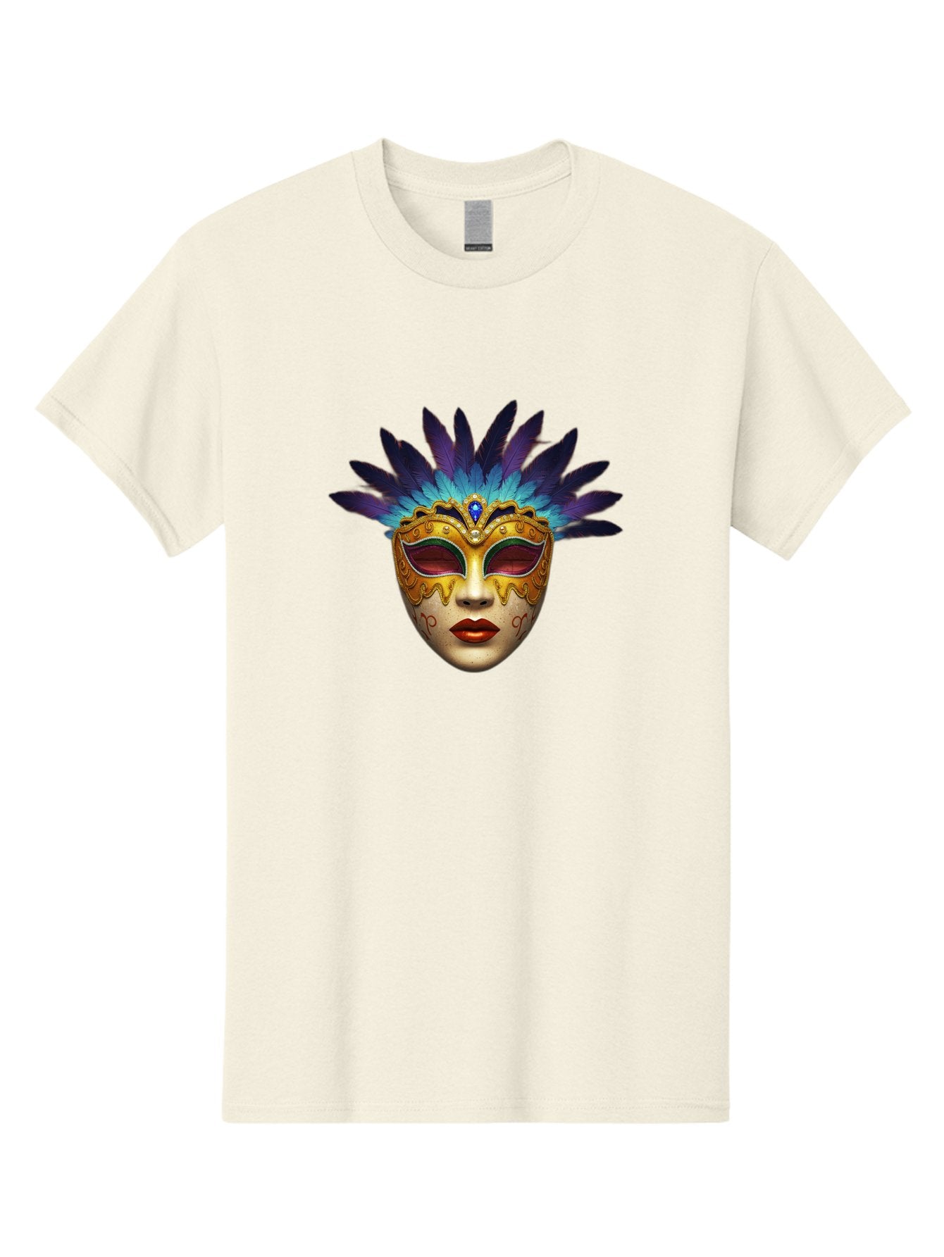 Venetian-Mask-4 Men'S Graphic Tee, 100% Cotton, Comfortable Casual Summer Wear, Machine Washable, Golden Venetian Mask, Mask With Feathers, Purple And Blue Feathers, Golden Decoration, Red Lips, Carnival Mask, Masquerade Ball, Mysterious Mask Bad891 10
