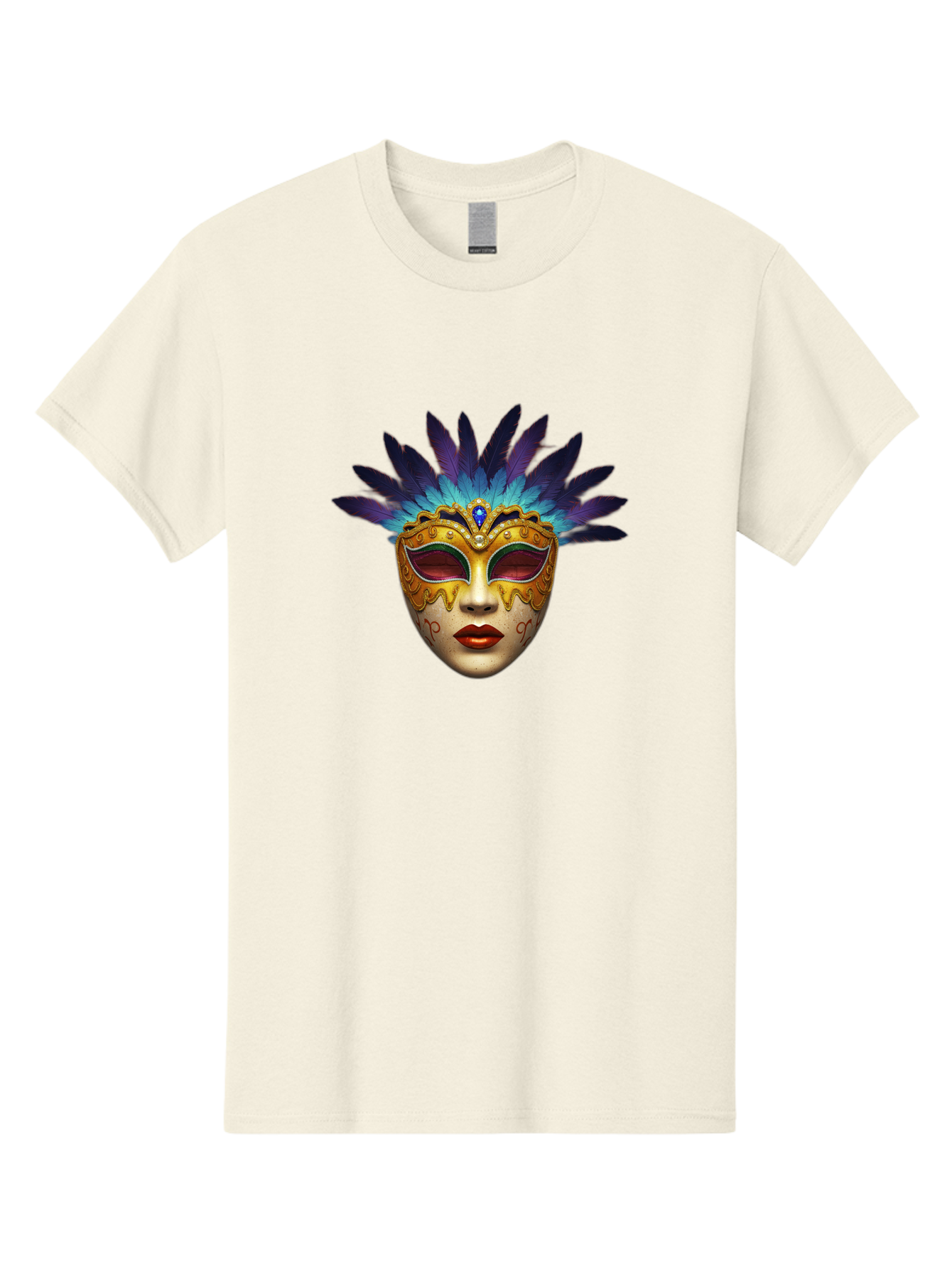 Venetian-Mask-4 Men'S Graphic Tee, 100% Cotton, Comfortable Casual Summer Wear, Machine Washable, Golden Venetian Mask, Mask With Feathers, Purple And Blue Feathers, Golden Decoration, Red Lips, Carnival Mask, Masquerade Ball, Mysterious Mask Bad891 14