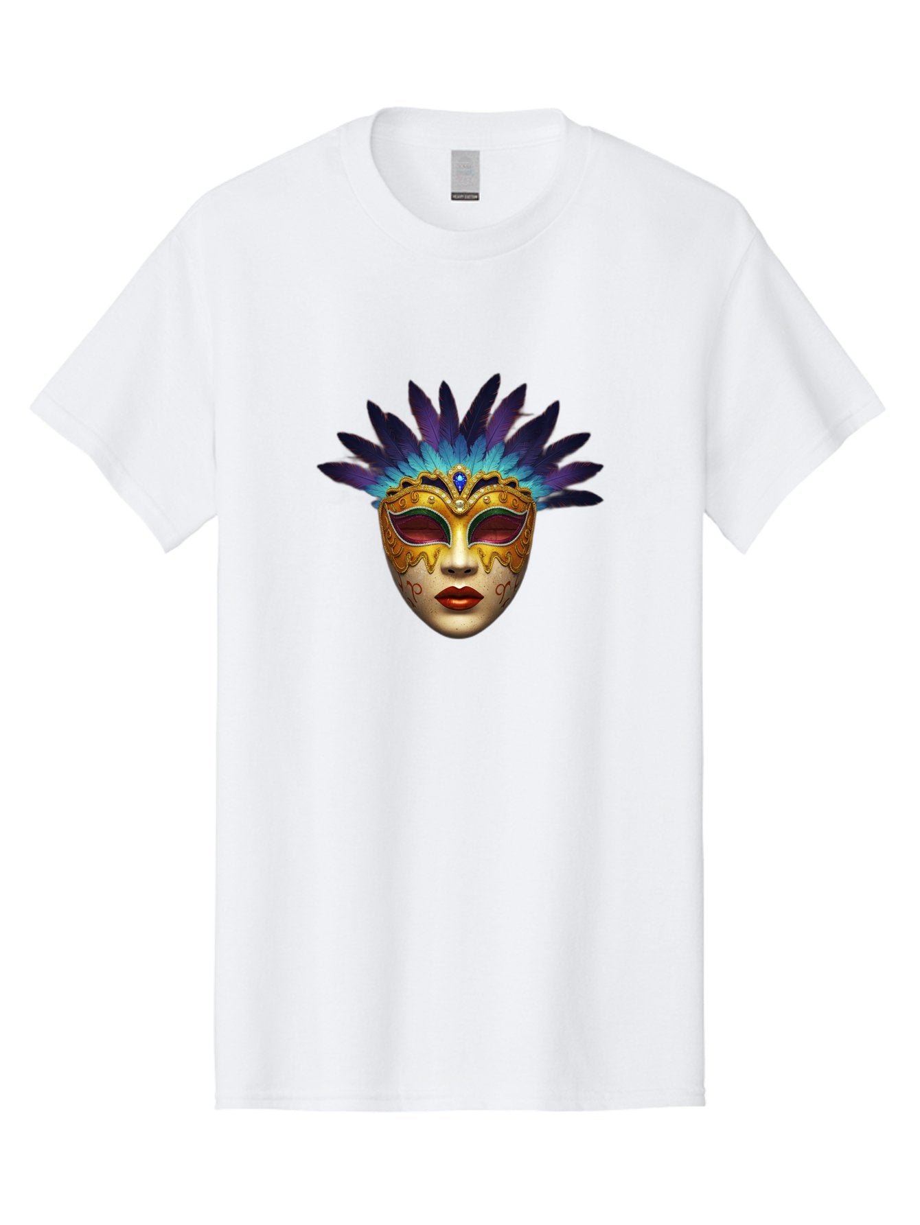 Venetian-Mask-4 Men'S Graphic Tee, 100% Cotton, Comfortable Casual Summer Wear, Machine Washable, Golden Venetian Mask, Mask With Feathers, Purple And Blue Feathers, Golden Decoration, Red Lips, Carnival Mask, Masquerade Ball, Mysterious Mask Bad891 14