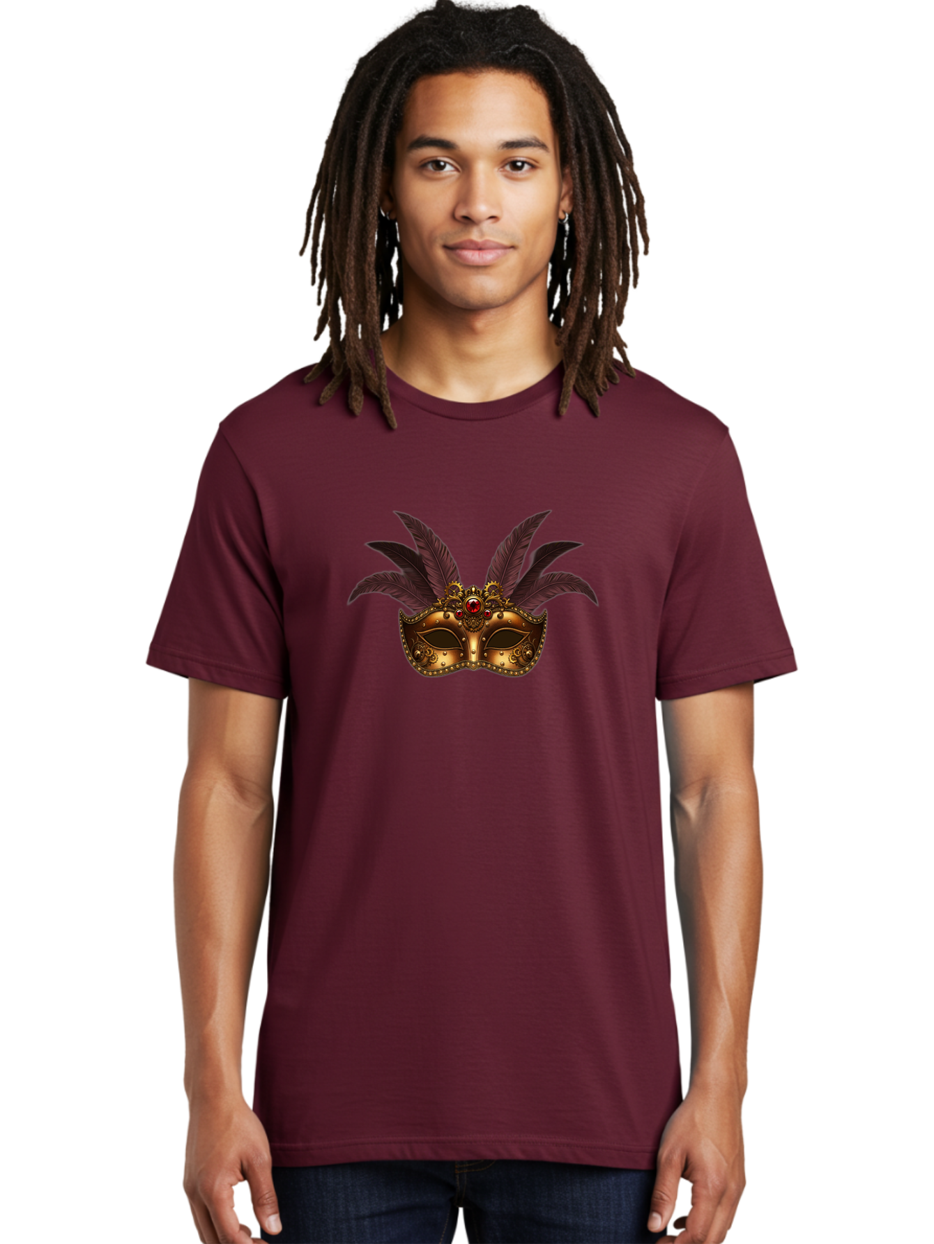 Venetian-Mask Men'S Graphic Tee, 100% Cotton, Comfortable Casual Summer Wear, Machine Washable, Golden Mask With Feathers, Venetian Mask, Carnival Mask, Red Jewel, Luxurious Design, Decorative Mask, Masquerade Ball Bad893 20