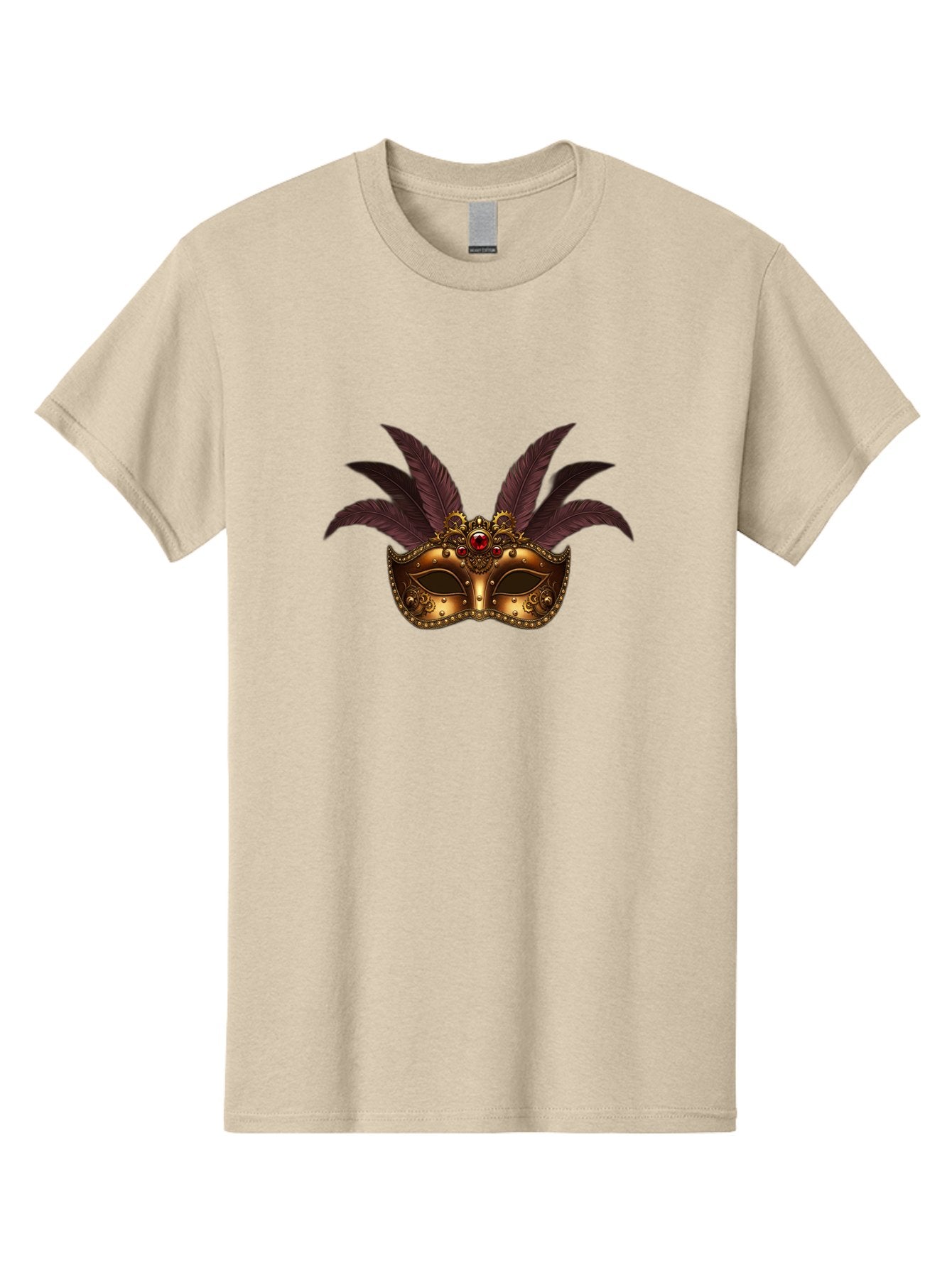 Venetian-Mask Men'S Graphic Tee, 100% Cotton, Comfortable Casual Summer Wear, Machine Washable, Golden Mask With Feathers, Venetian Mask, Carnival Mask, Red Jewel, Luxurious Design, Decorative Mask, Masquerade Ball Bad893