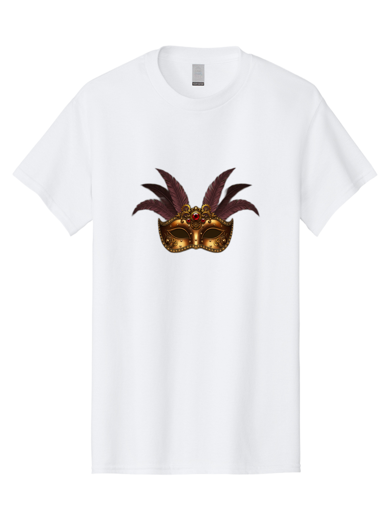 Venetian-Mask Men'S Graphic Tee, 100% Cotton, Comfortable Casual Summer Wear, Machine Washable, Golden Mask With Feathers, Venetian Mask, Carnival Mask, Red Jewel, Luxurious Design, Decorative Mask, Masquerade Ball Bad893 4