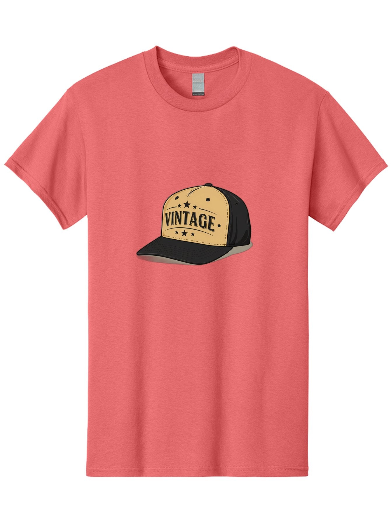 Vintage-Baseball-Cap Men'S Graphic Tee, 100% Cotton, Comfortable Casual Summer Wear, Machine Washable, Vintage Baseball Cap, Black And Beige Cap, Casual Wear, Fashion Accessory, Retro Style, Black Stars, Trendy Apparel, Streetwear, Bad894 7