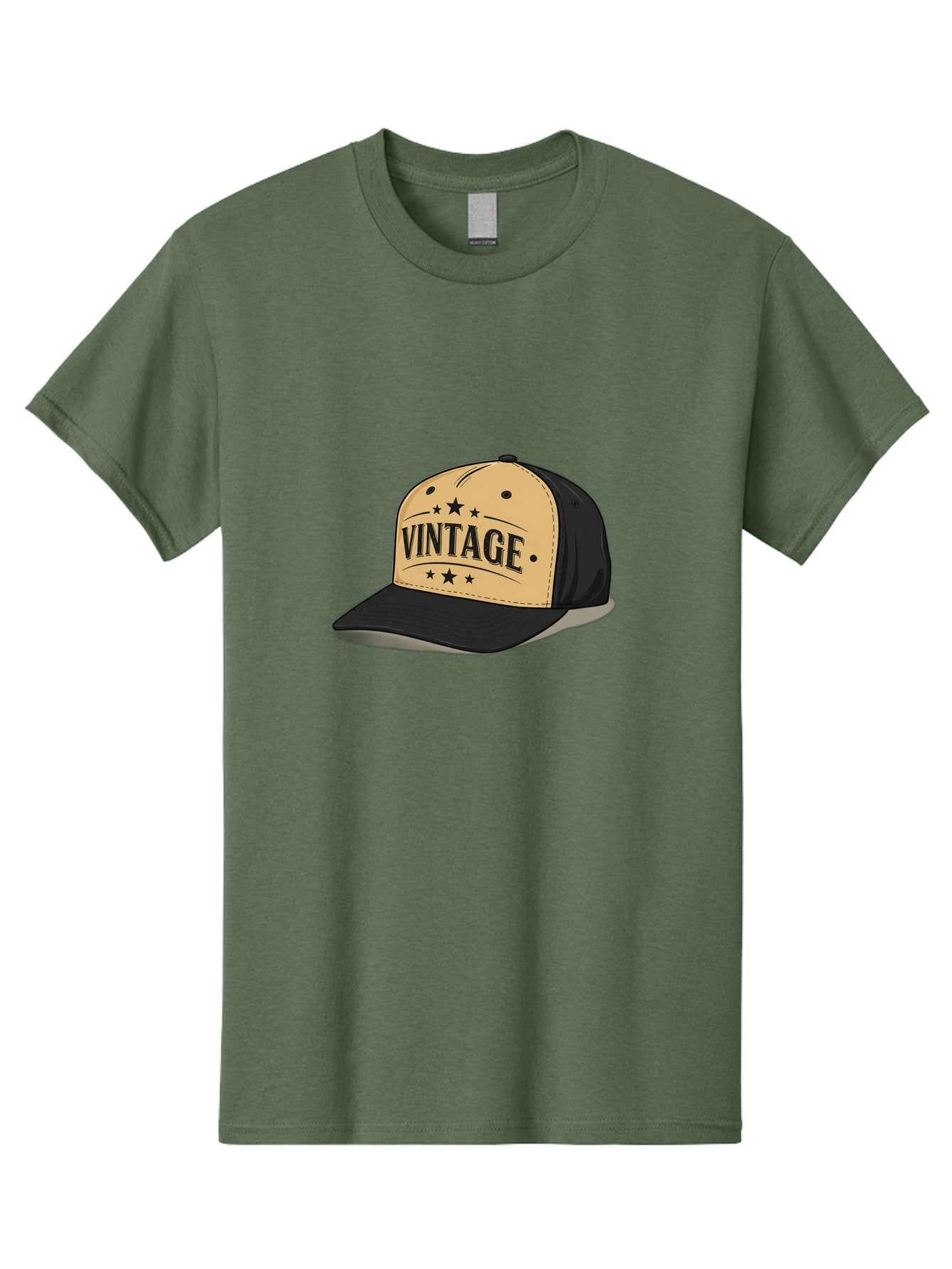 Vintage-Baseball-Cap Men'S Graphic Tee, 100% Cotton, Comfortable Casual Summer Wear, Machine Washable, Vintage Baseball Cap, Black And Beige Cap, Casual Wear, Fashion Accessory, Retro Style, Black Stars, Trendy Apparel, Streetwear, Bad894 14