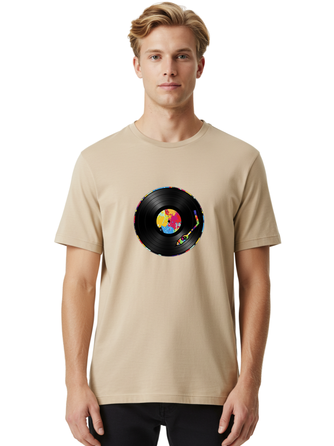 Vinyl-Record-3 Men'S Graphic Tee, 100% Cotton, Comfortable Casual Summer Wear, Machine Washable, Vinyl Record, Colorful Label, Music Art, Paint Splatter Design, Album Cover, Music Lover, Retro Vibe, Record Collector Bad898 25