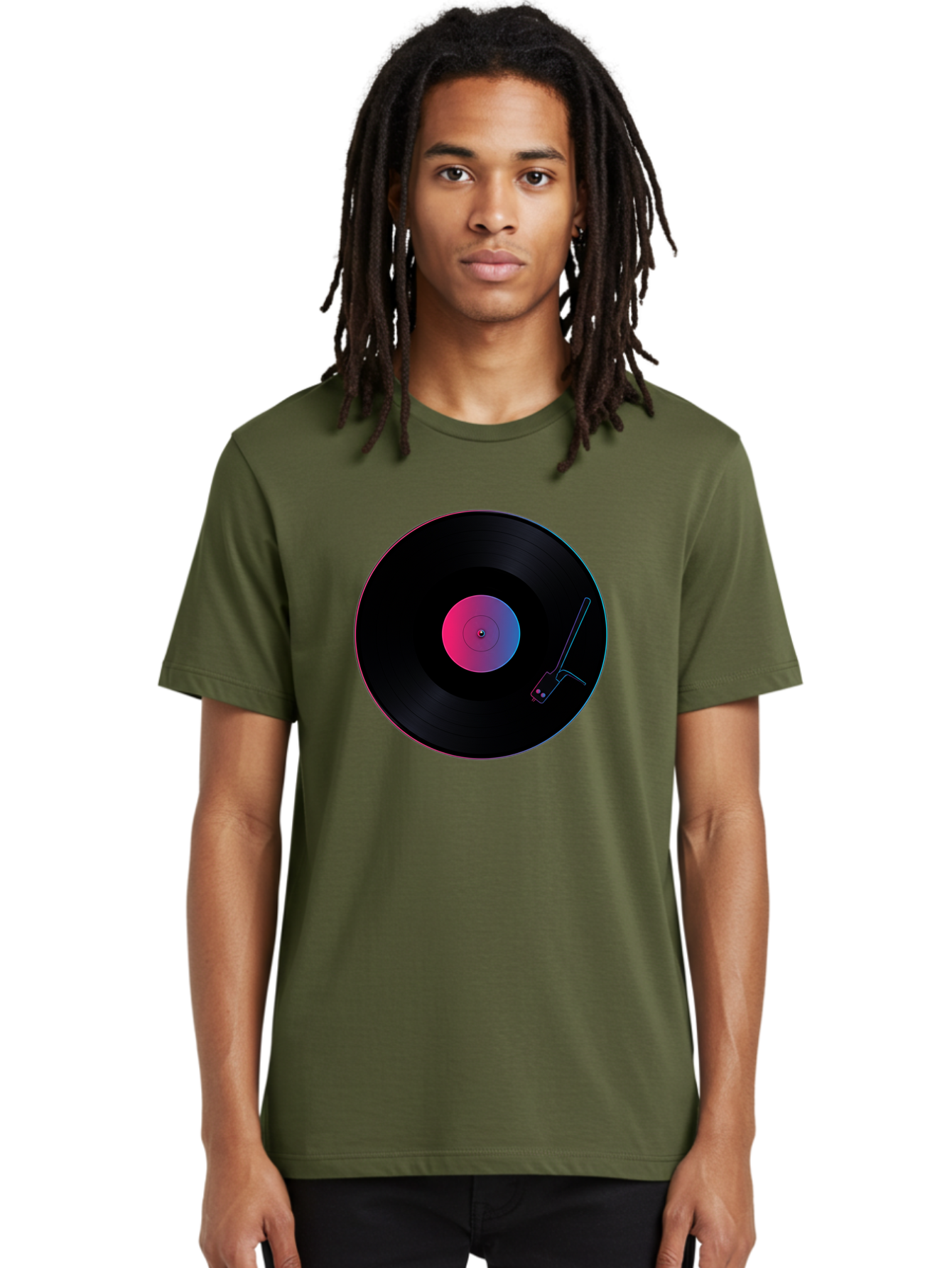 Vinyl-Record-Player Men'S Graphic Tee, 100% Cotton, Comfortable Casual Summer Wear, Machine Washable, Vinyl Record, Record Player, Music Lover, Dj Culture, Retro Vibe, Black Vinyl, Neon Glow, Music Nostalgia, Vinyl Collection, Turntable Art Bad903 26